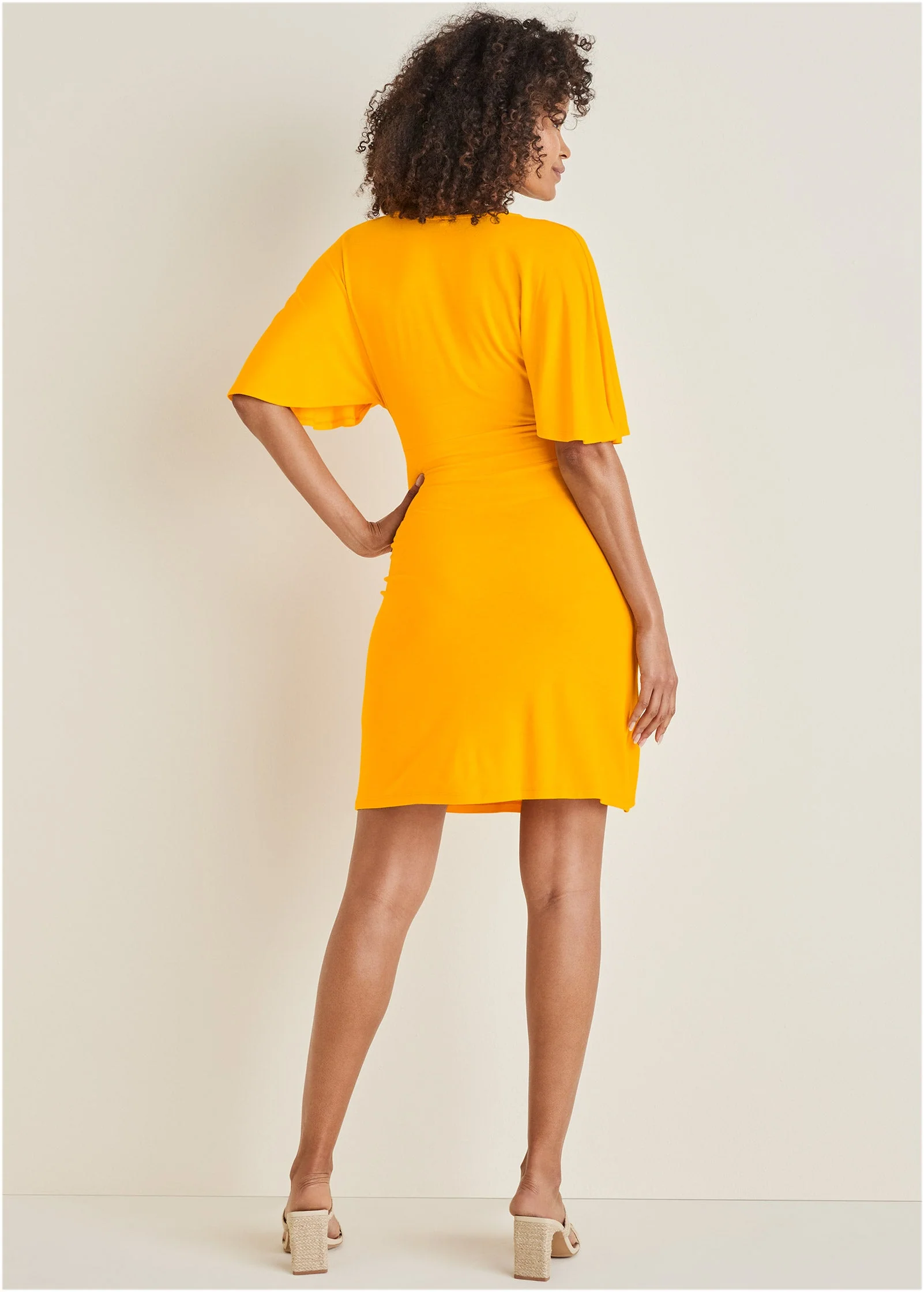 Faux Wrap Dress - Gold - Image 4