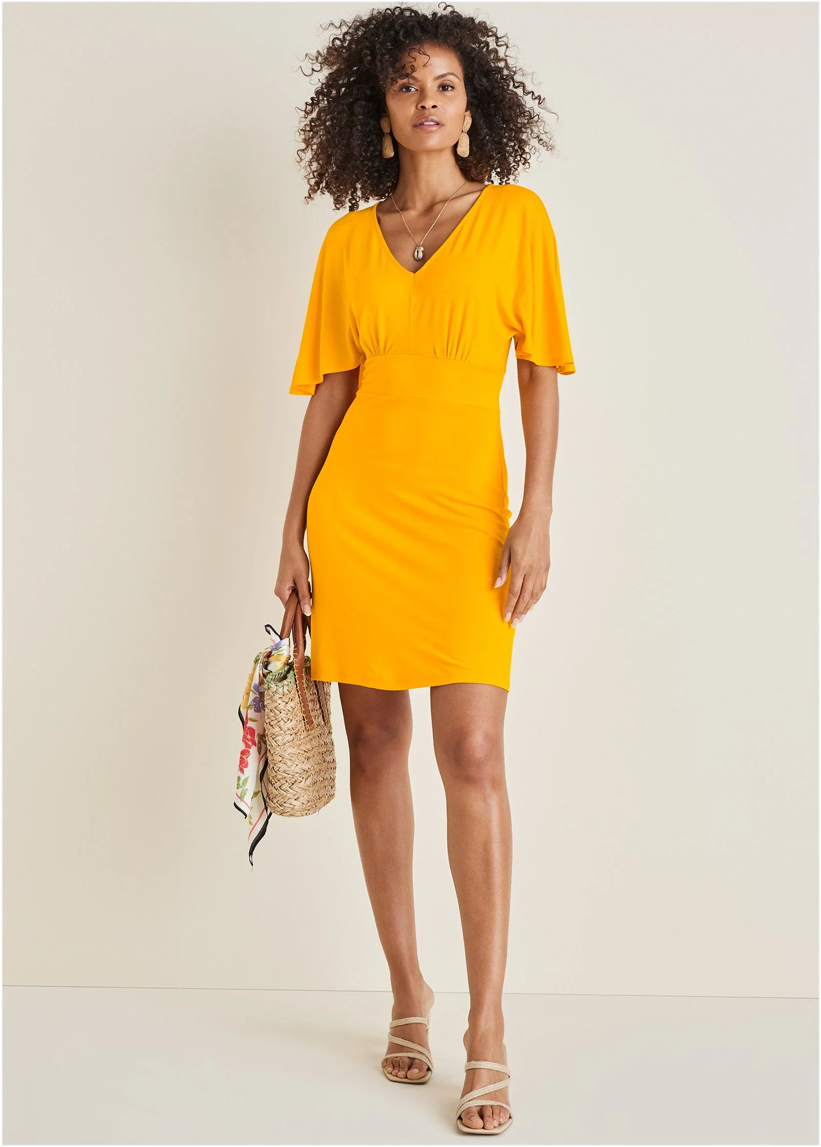 Faux Wrap Dress - Gold - Image 6