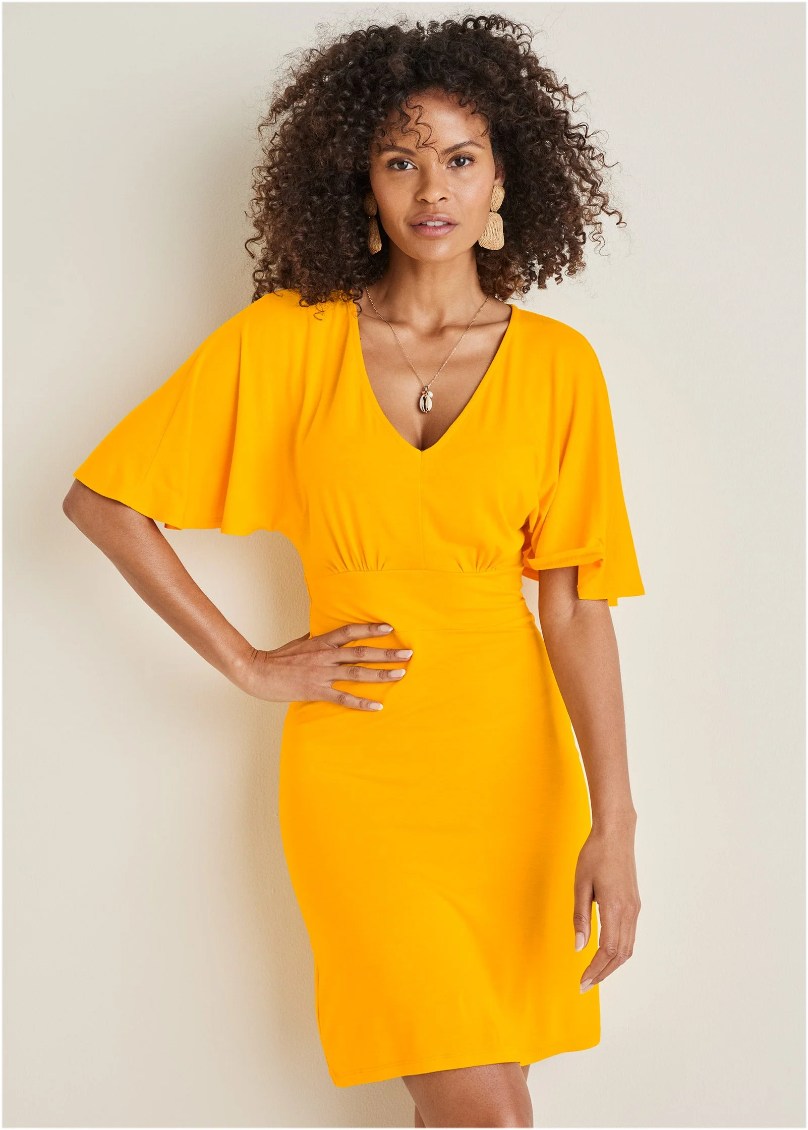 Faux Wrap Dress - Gold - Image 7