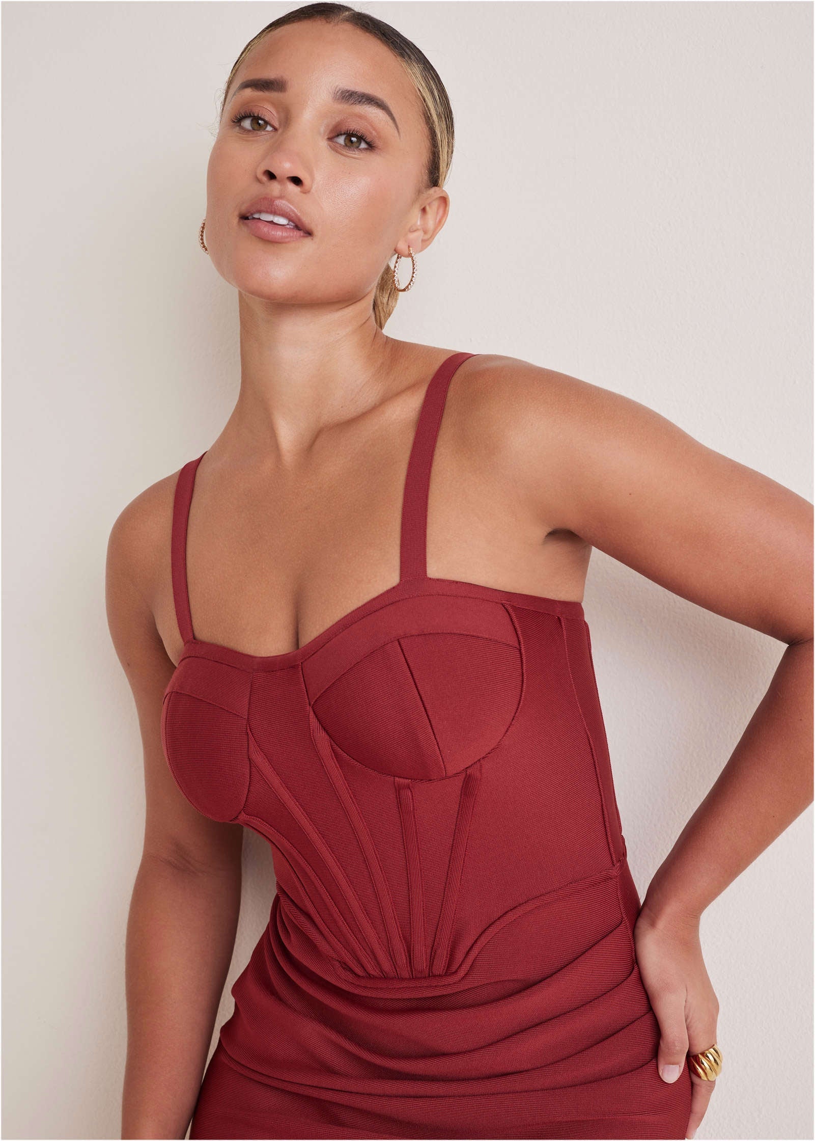 Side Slit Bandage Dress - Dark Red - Image 3
