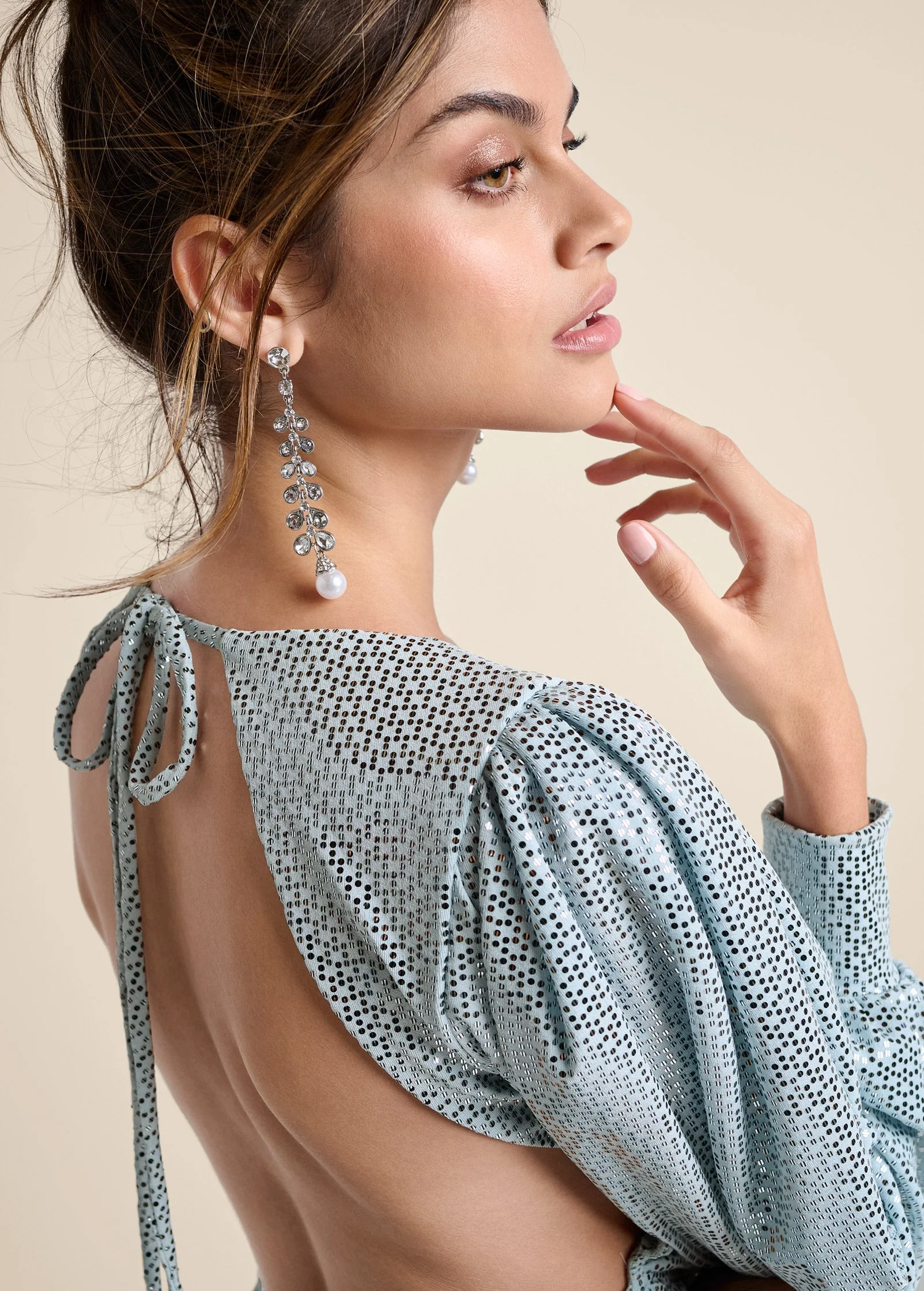 Open-Back Shimmer Dress  - Blue Metallic - Image 4