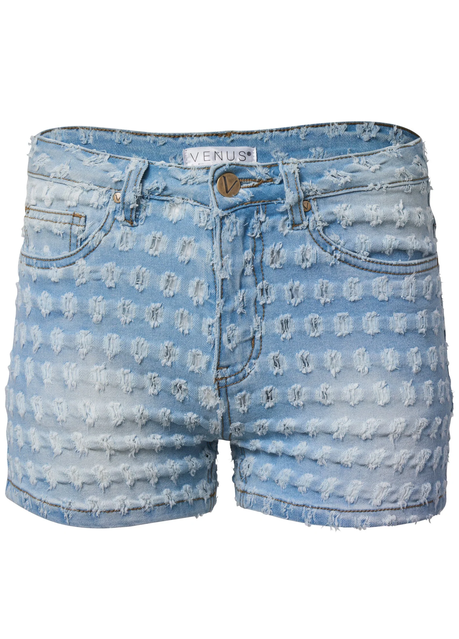 Laser Etched Denim Shorts - Light Wash - Image 7