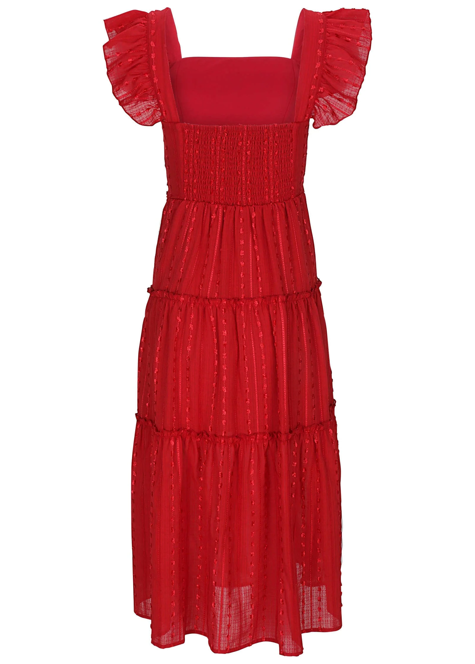 Textured Ruffle Maxi Dress - Red - Image 3