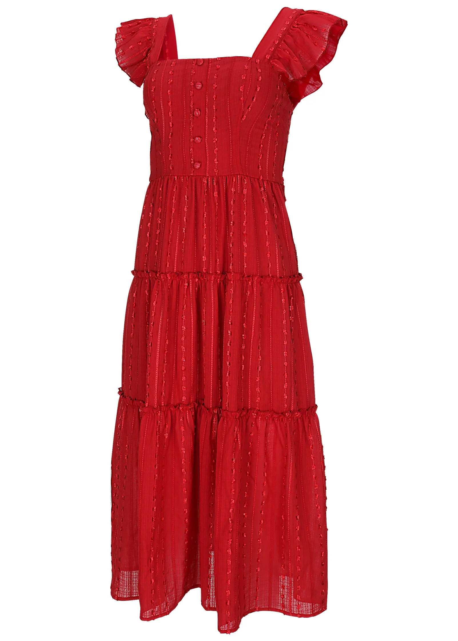 Textured Ruffle Maxi Dress - Red - Image 4
