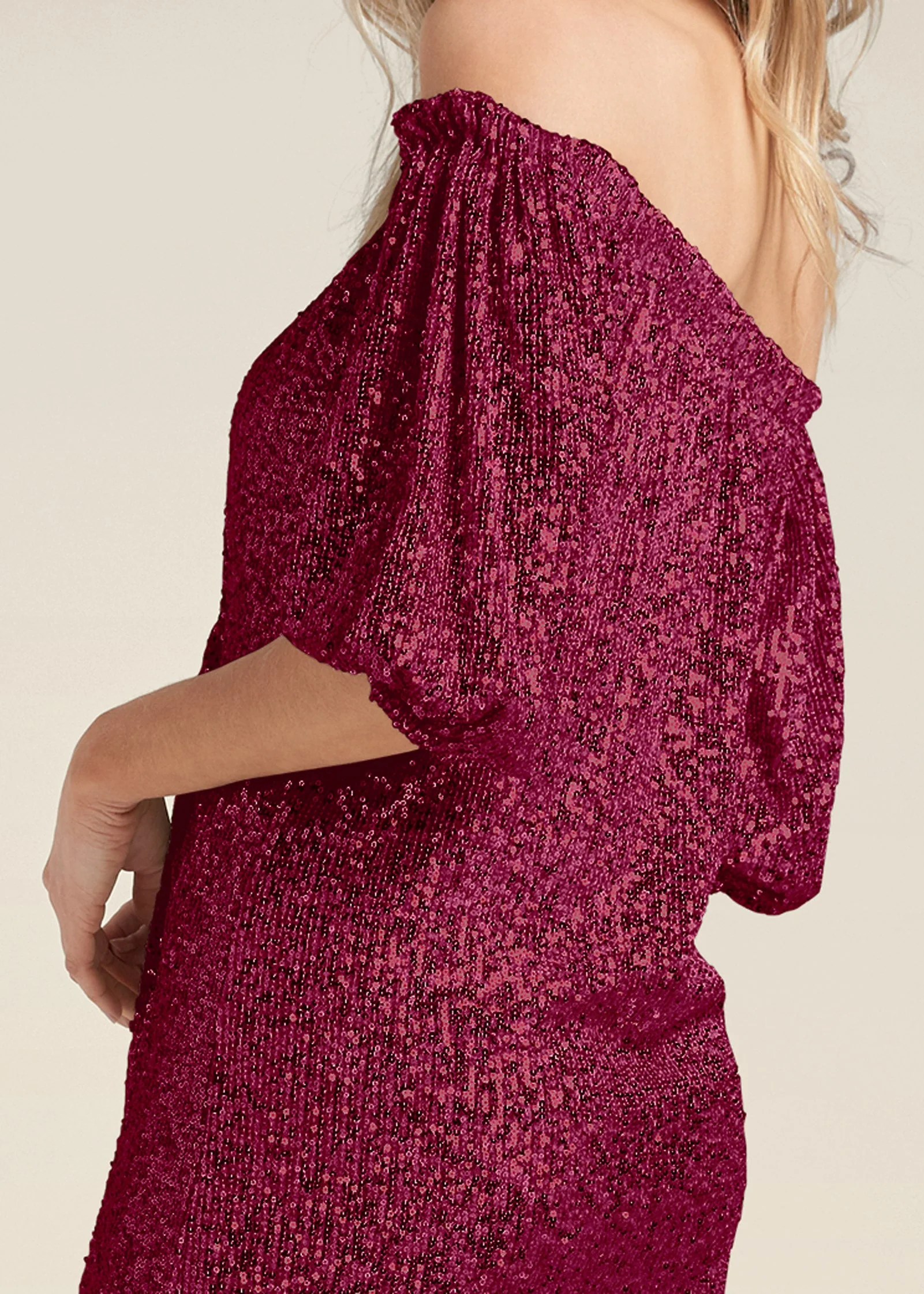 Sequin Off-The-Shoulder Dress - Red - Image 5