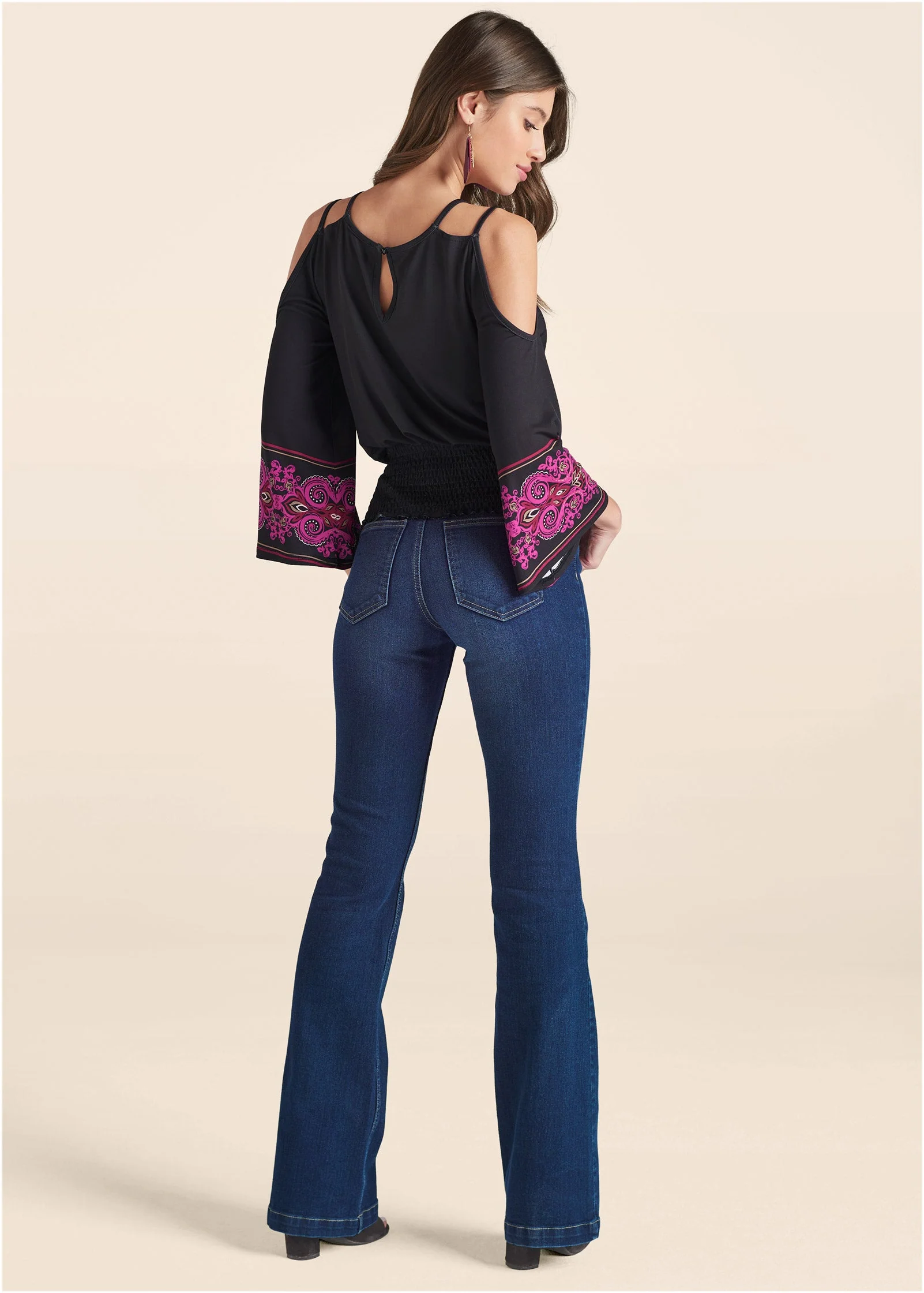 Moroccan Paisley Top - Black & Fuchsia - Image 3