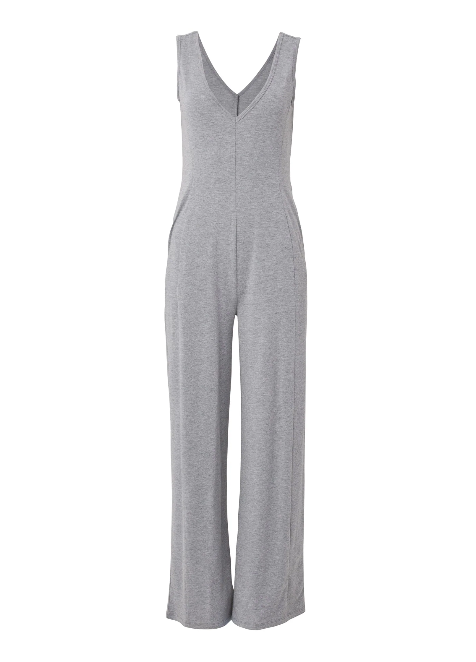 Relaxed V-Neck Jumpsuit - Heather Grey - Image 3