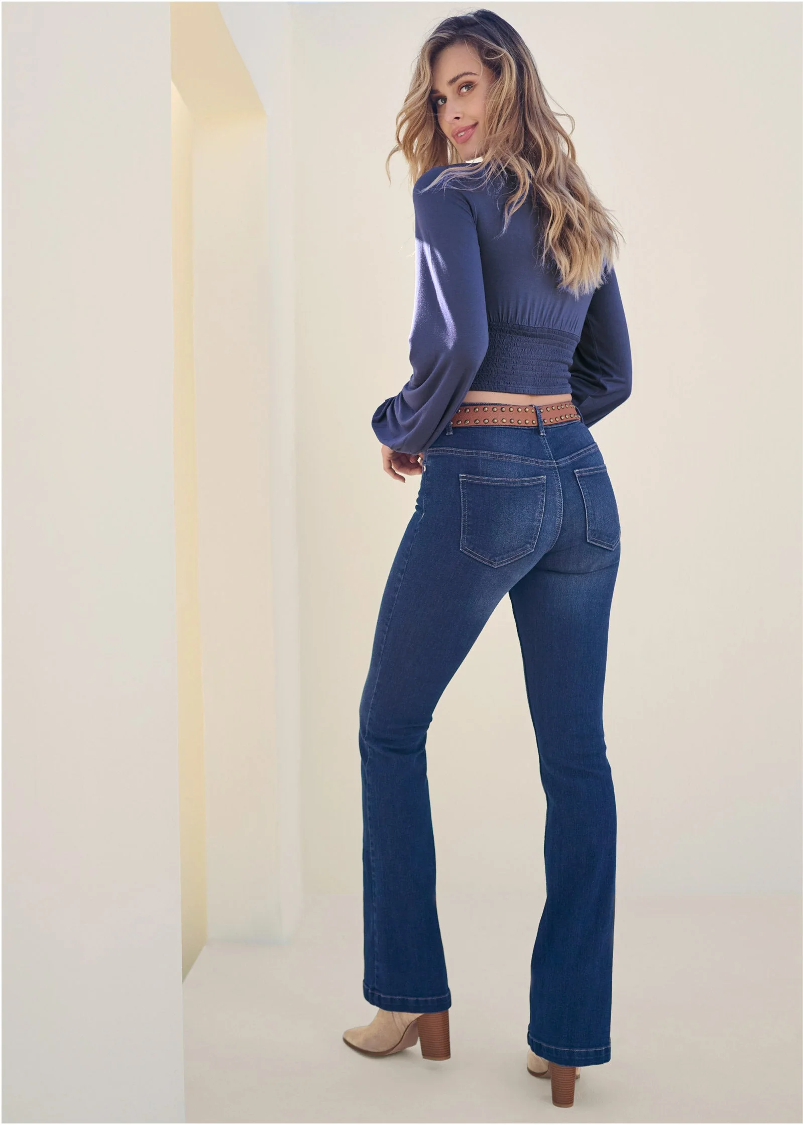 Plunging Smocked Crop Top - Skipper Blue - Image 3