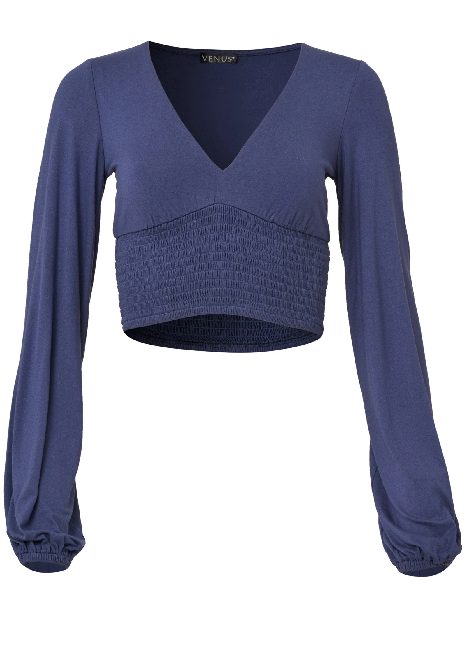 Plunging Smocked Crop Top - Skipper Blue - Image 6