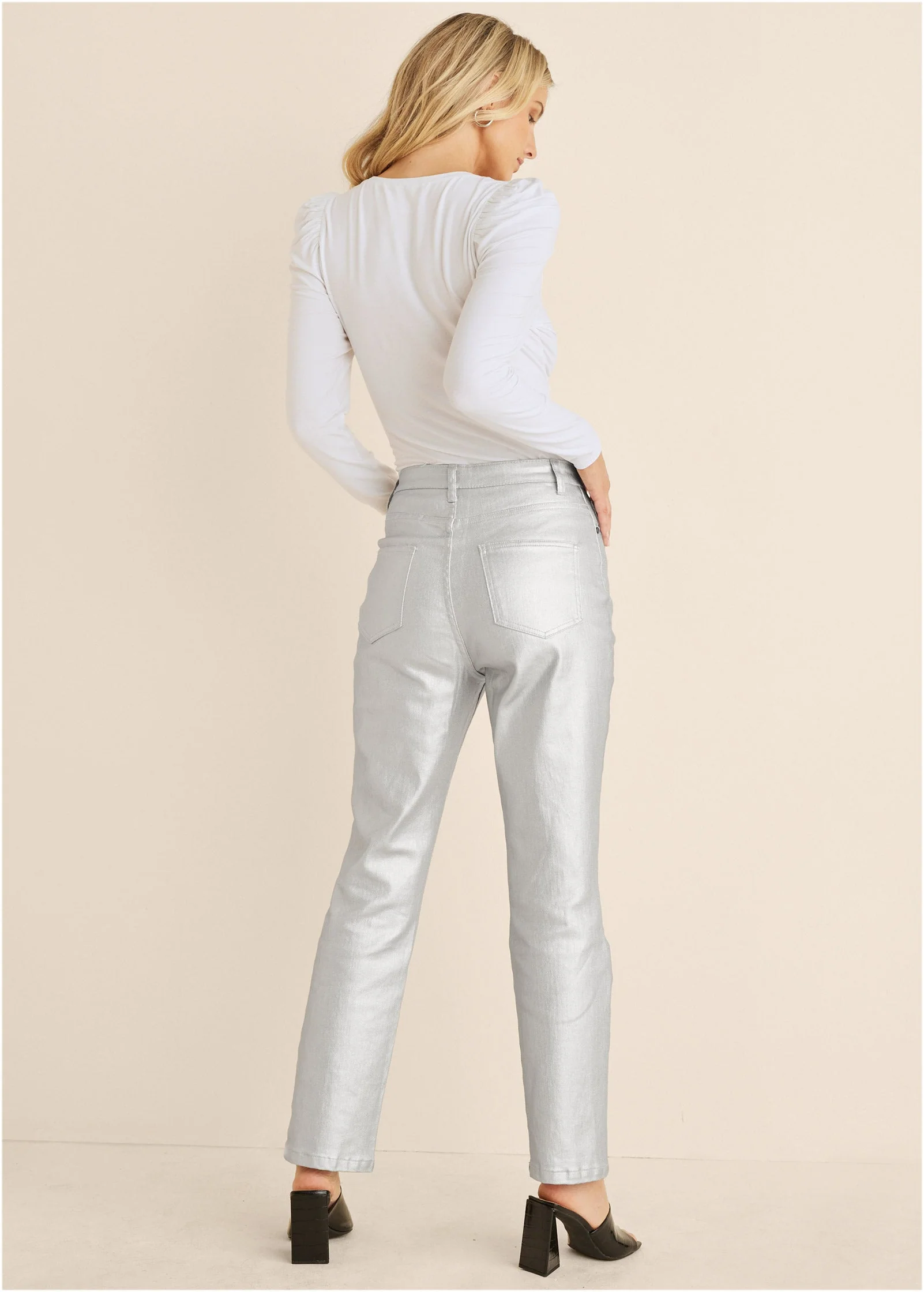 Puff Shoulder Long Sleeve Top - White - Image 3