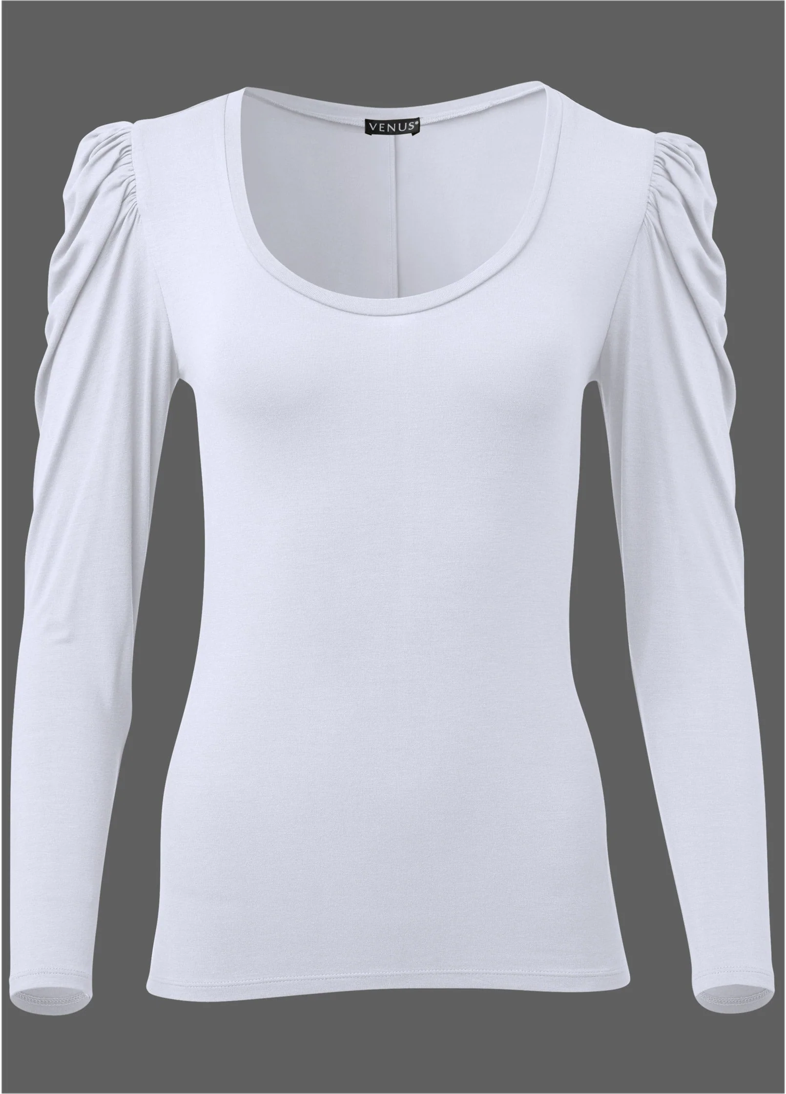 Puff Shoulder Long Sleeve Top - White - Image 5