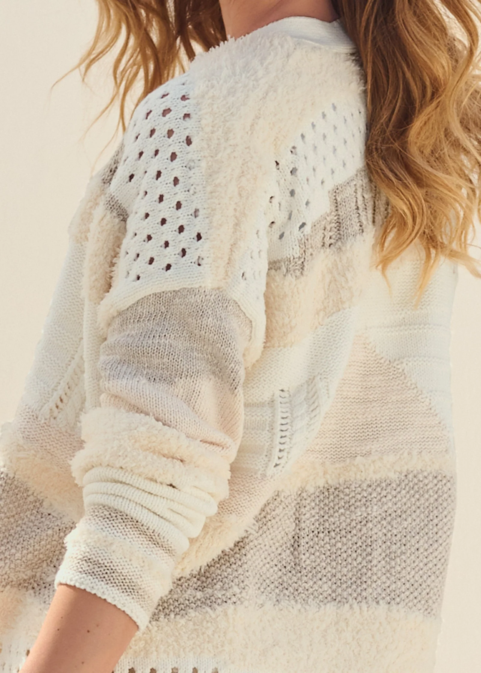 Textured Open Cardigan - Cream Multi - Image 5