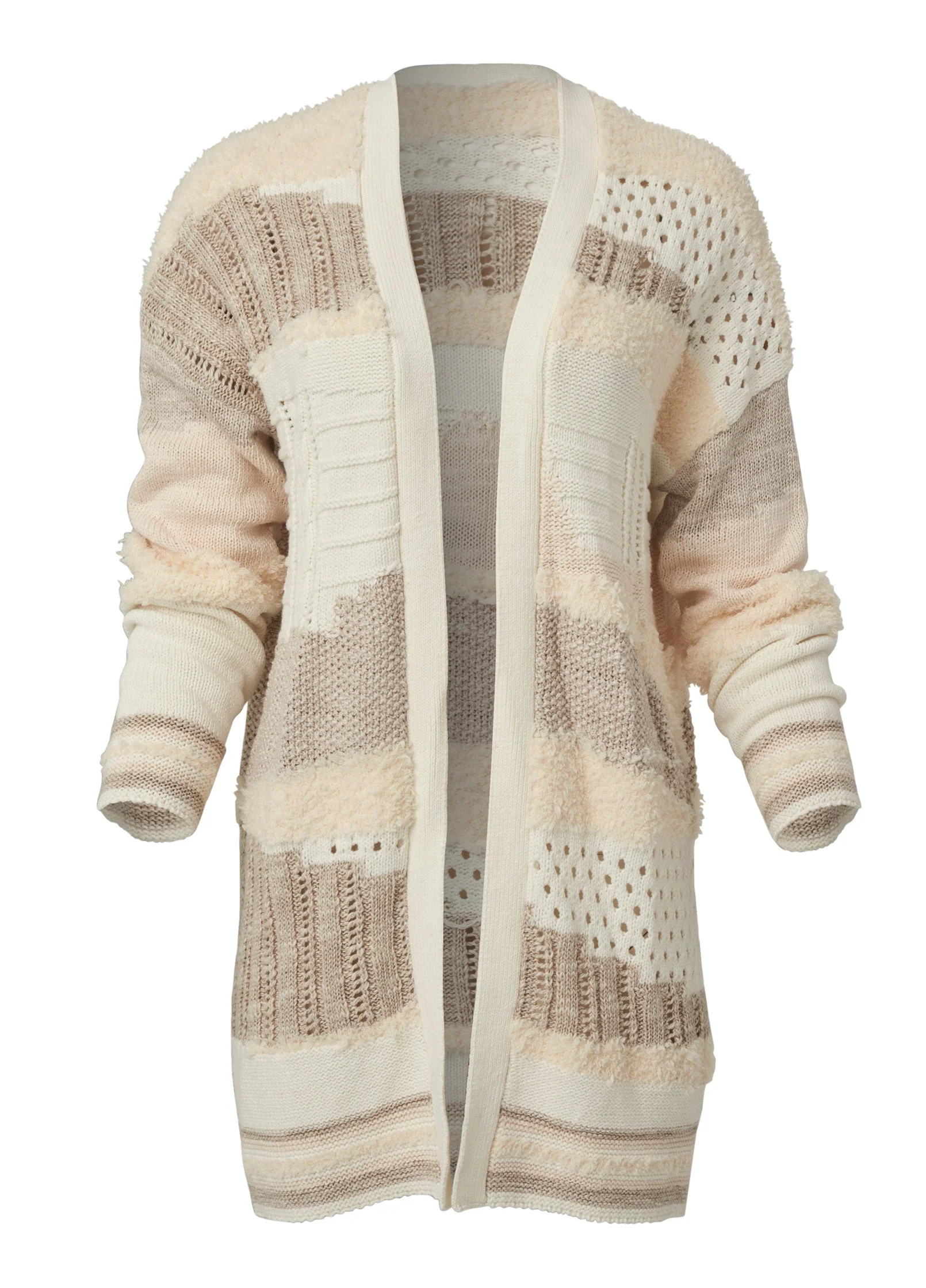 Textured Open Cardigan - Cream Multi - Image 6