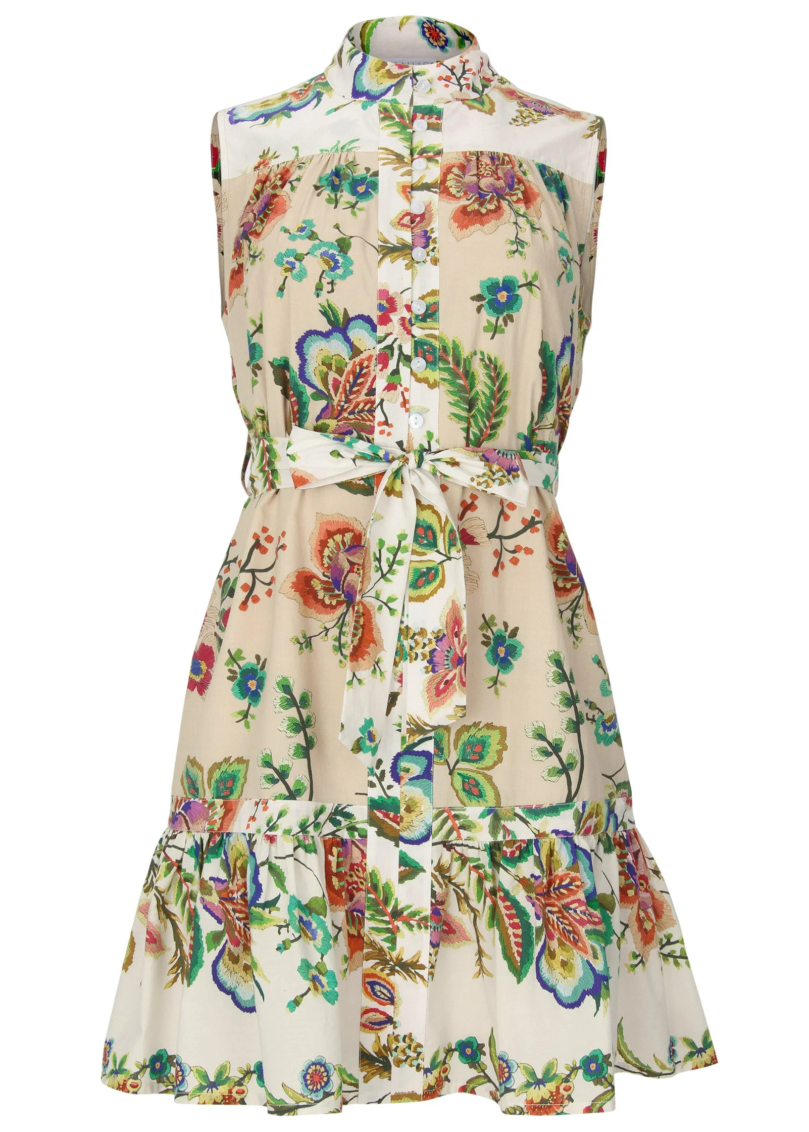 Ruffle Hem Shirt Dress - Allover Needlework Floral - Image 3