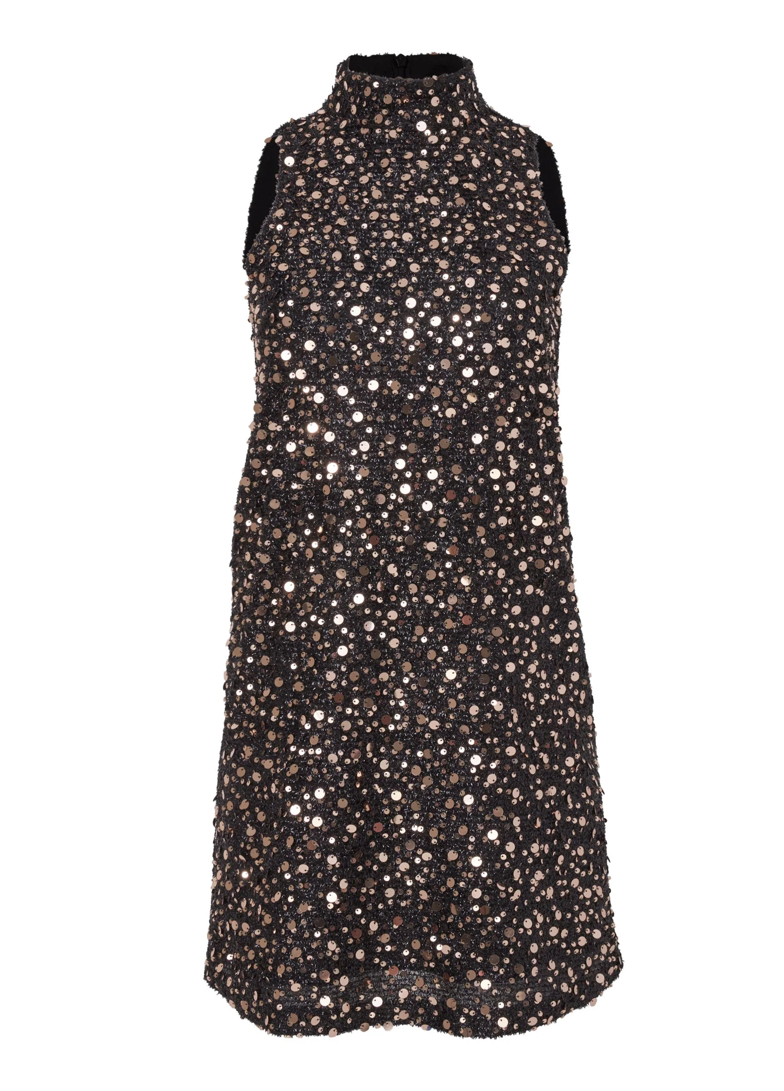 Mockneck Sequin Mini Dress - Black & Gold - Image 5