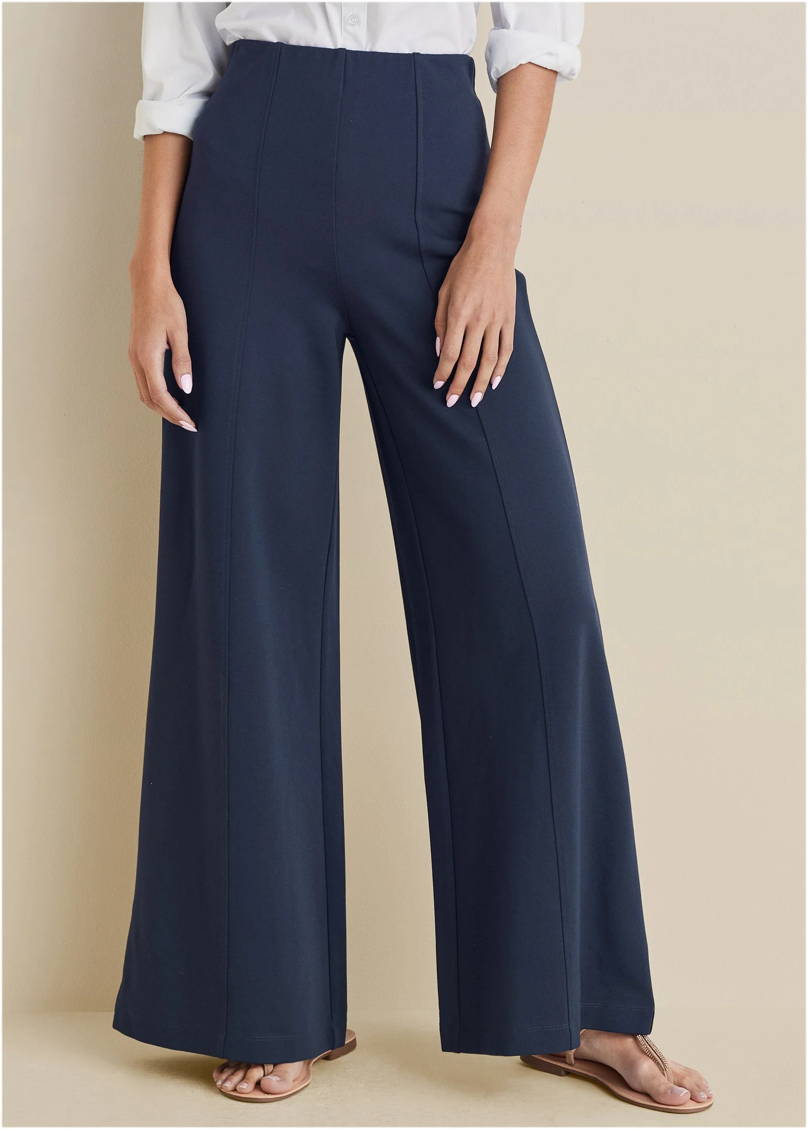 Smoothing Ponte Wide-Leg Pants - Navy - Image 3