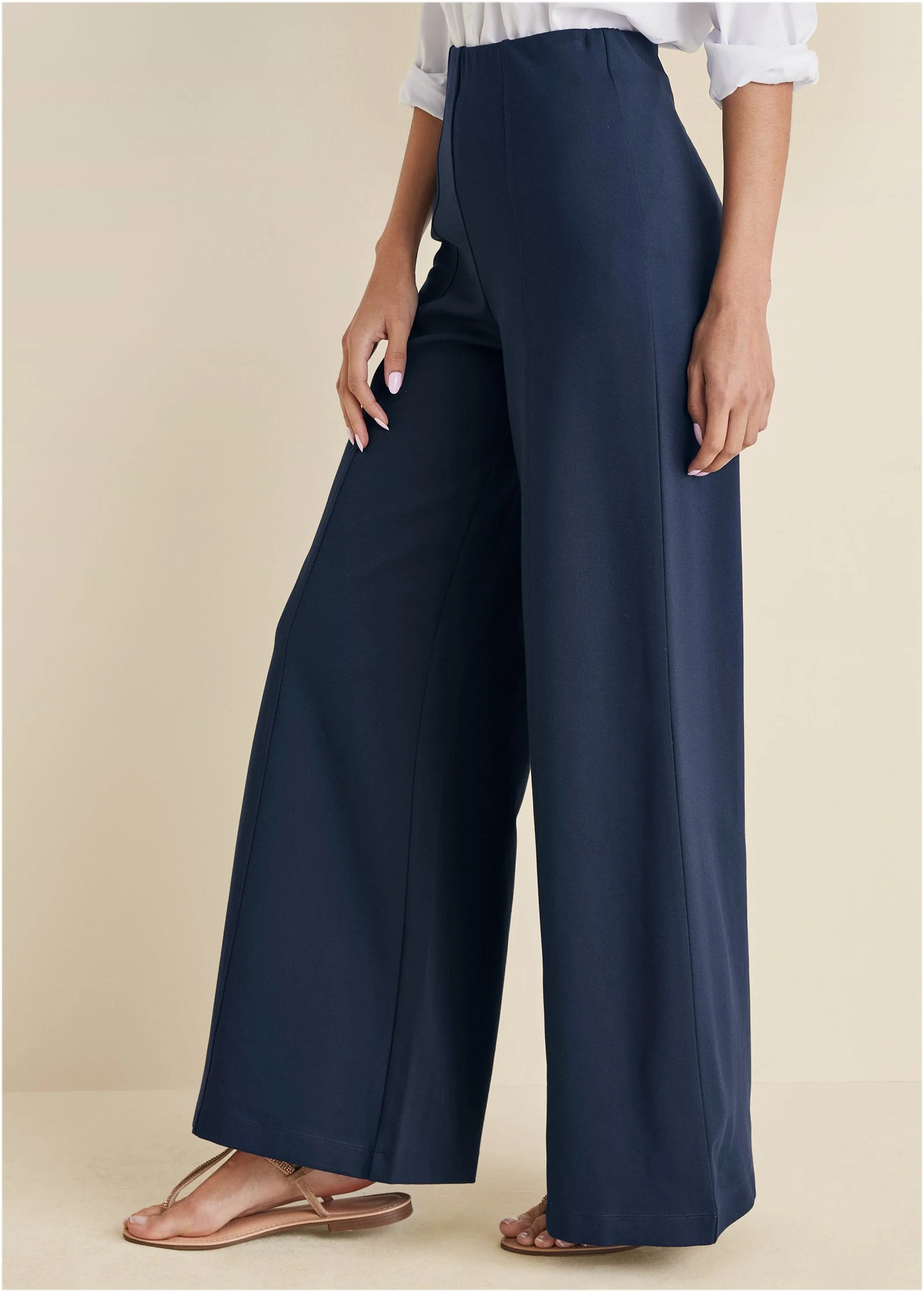 Smoothing Ponte Wide-Leg Pants - Navy - Image 5