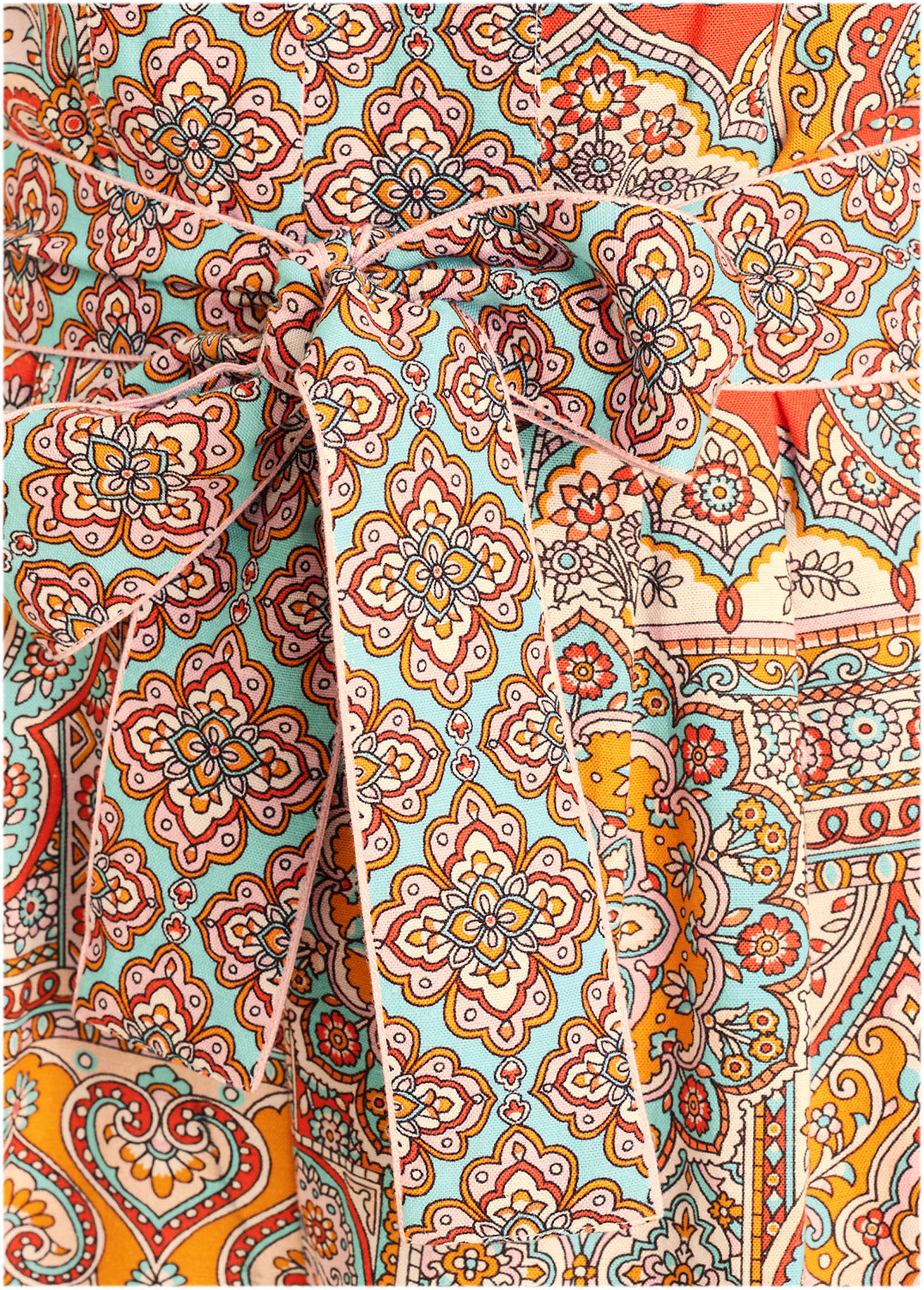 Linen Tie-Waist Romper - Medallion Golden Patchwork - Image 4