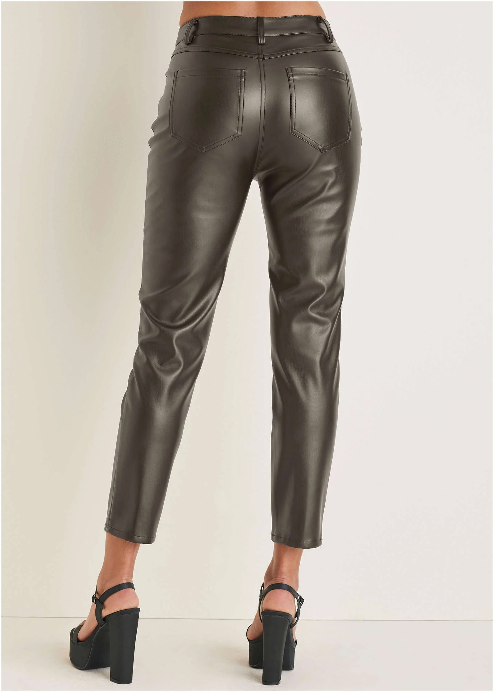 Faux Leather Straight Pants - Brown - Image 4