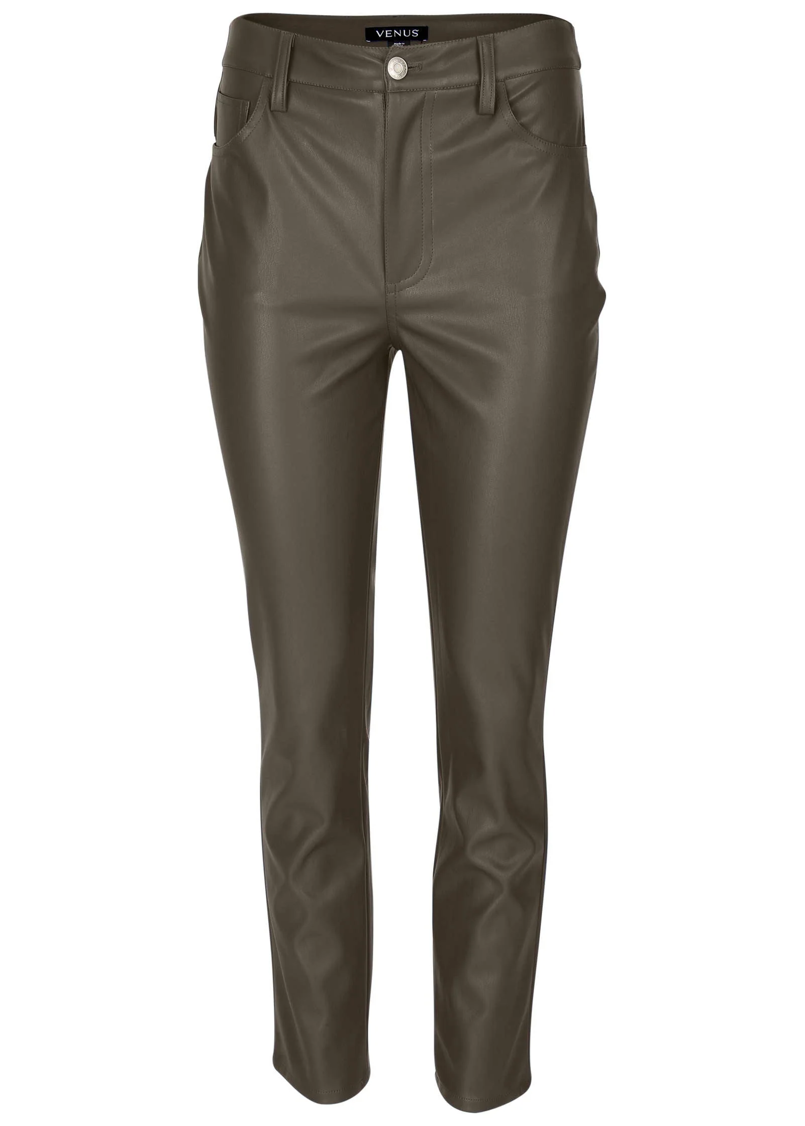 Faux Leather Straight Pants - Brown - Image 6
