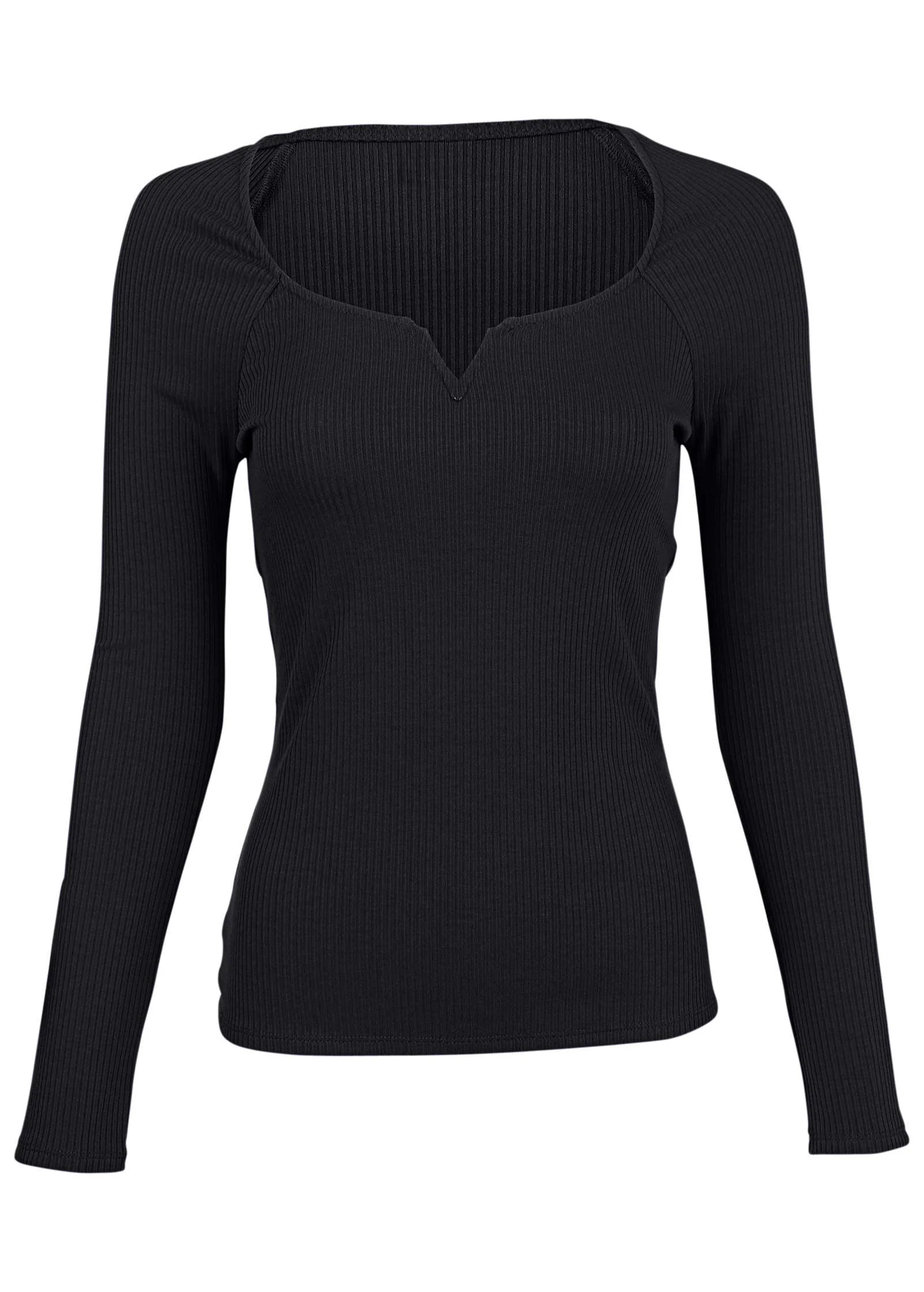 Deep Scoop Neck Ribbed Top - Jet Black - Image 3