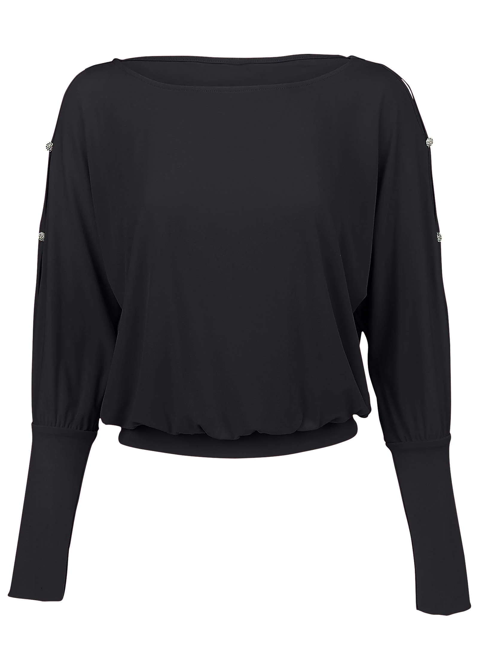 Bling Cold-Shoulder Blouse - Jet Black - Image 3