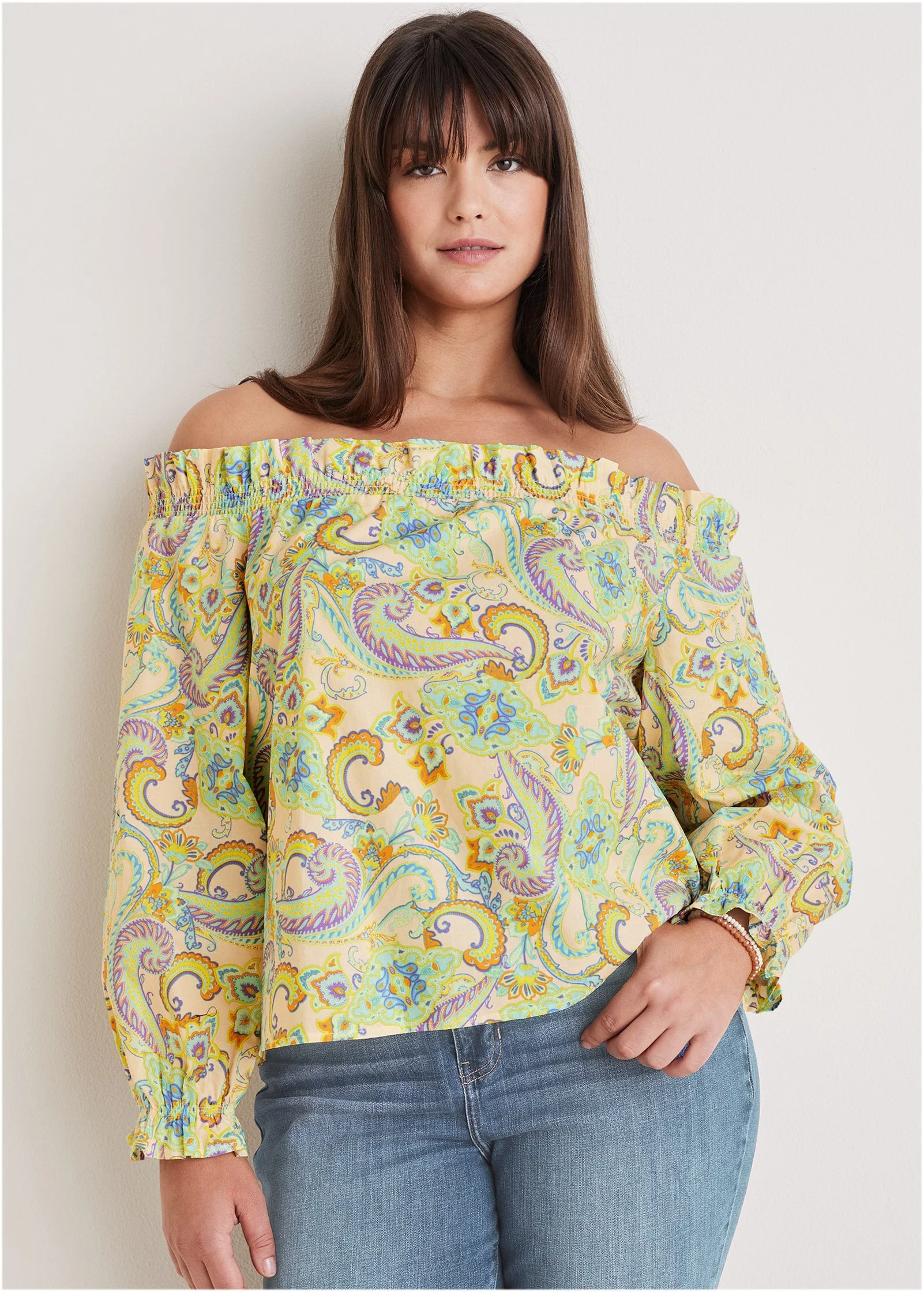 Off-The-Shoulder Top - Candied Shortbread Paisley - Image 6