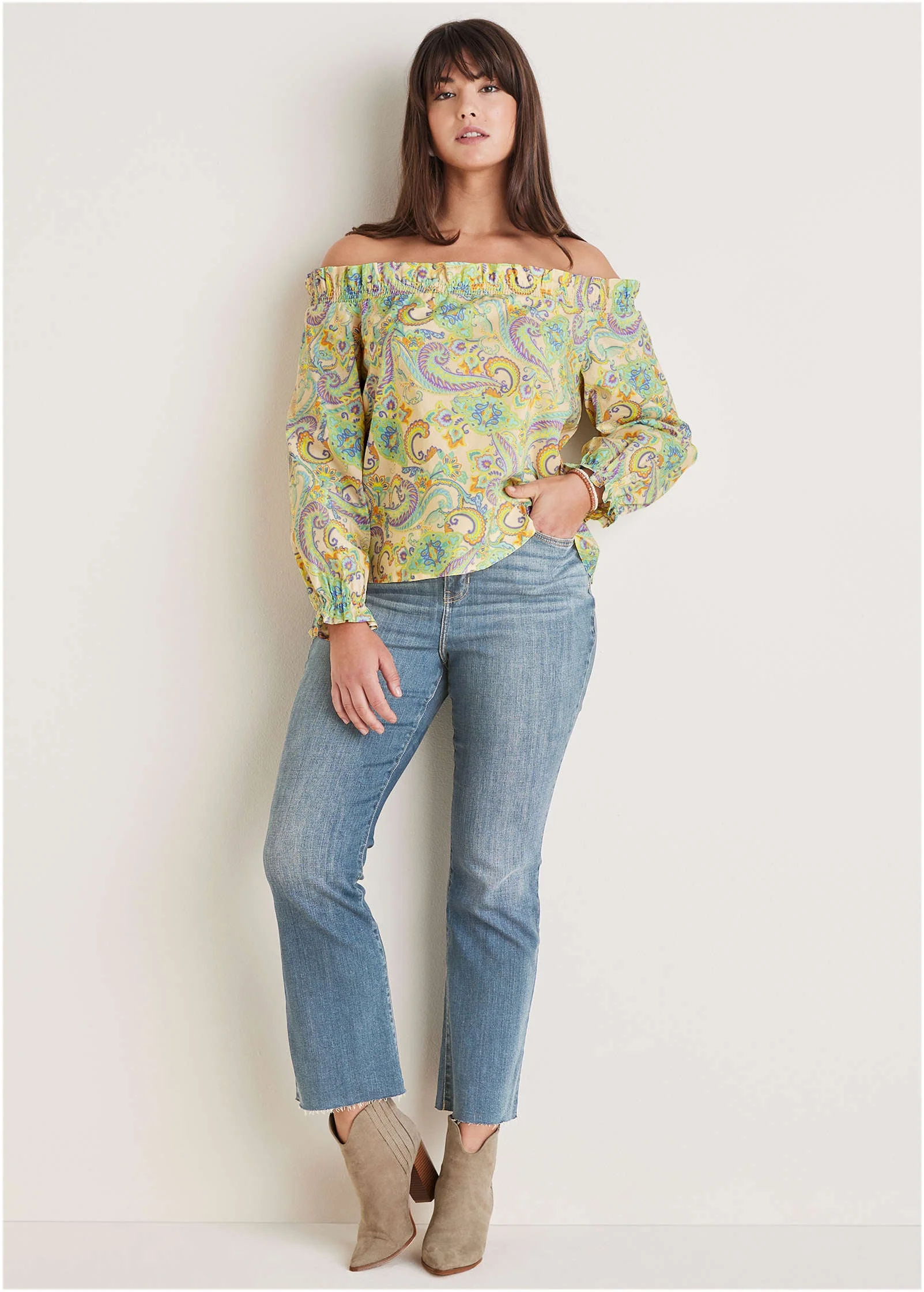 Off-The-Shoulder Top - Candied Shortbread Paisley - Image 8