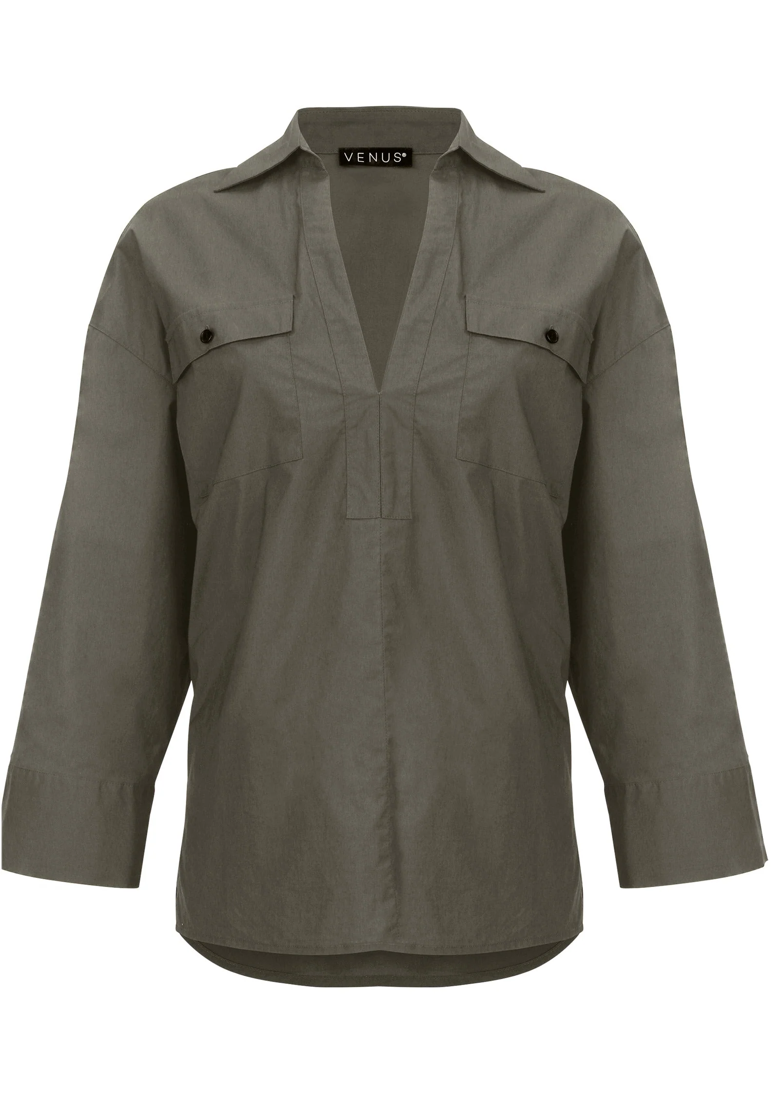 V-Neck Oversized Shirt - Olive - Image 4