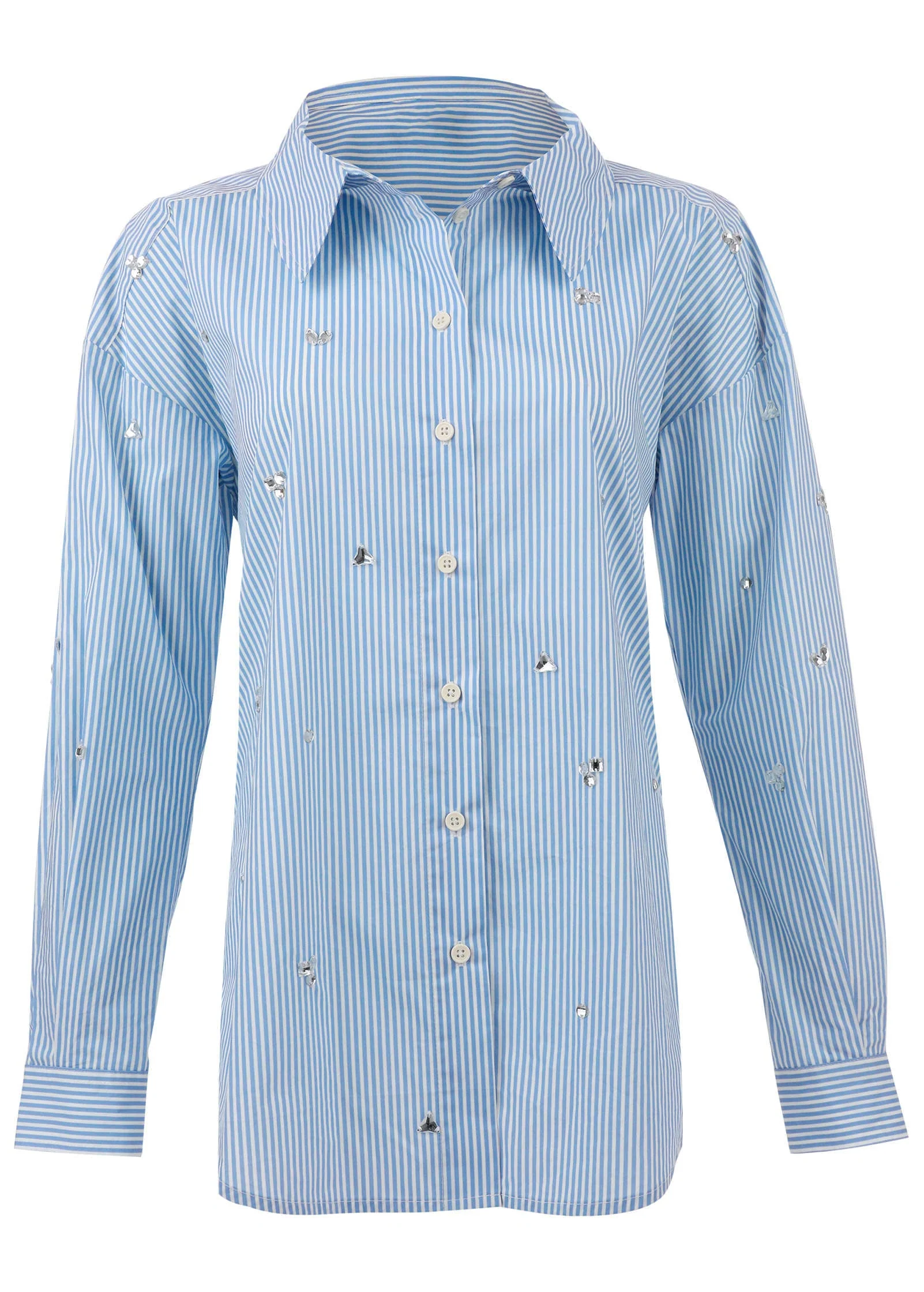 Embellished Collared Shirt - Blue Whisper Stripe - Image 4