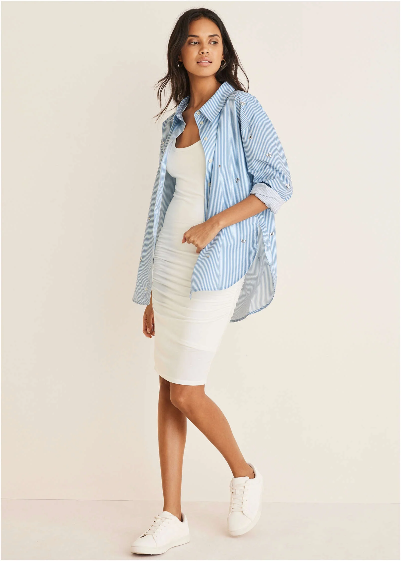 Embellished Collared Shirt - Blue Whisper Stripe - Image 8