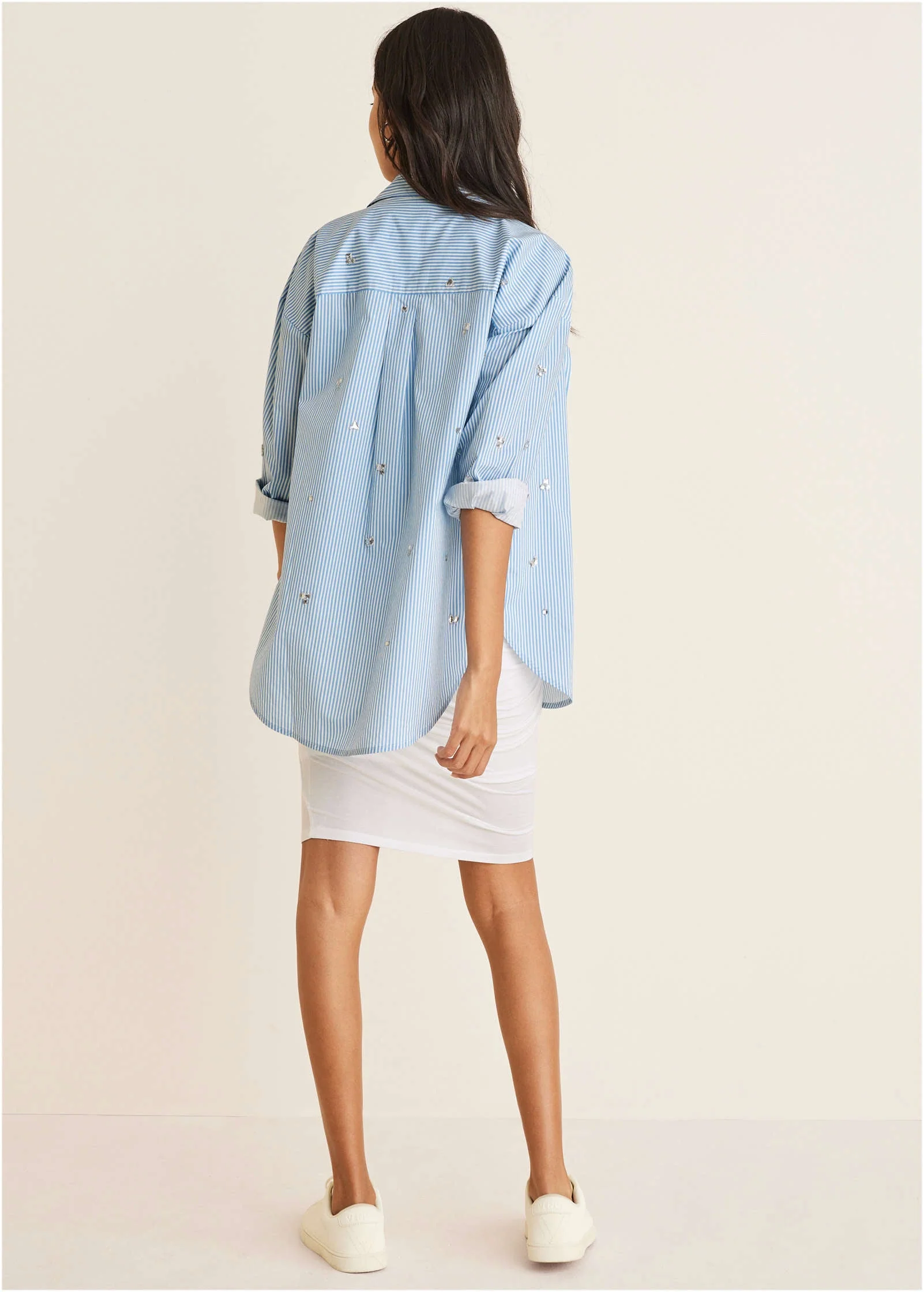 Embellished Collared Shirt - Blue Whisper Stripe - Image 9