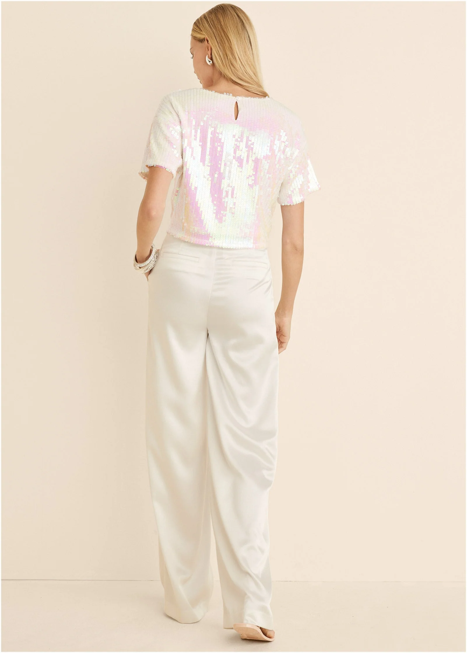 Stretch Sequin Top - Pearl White - Image 3