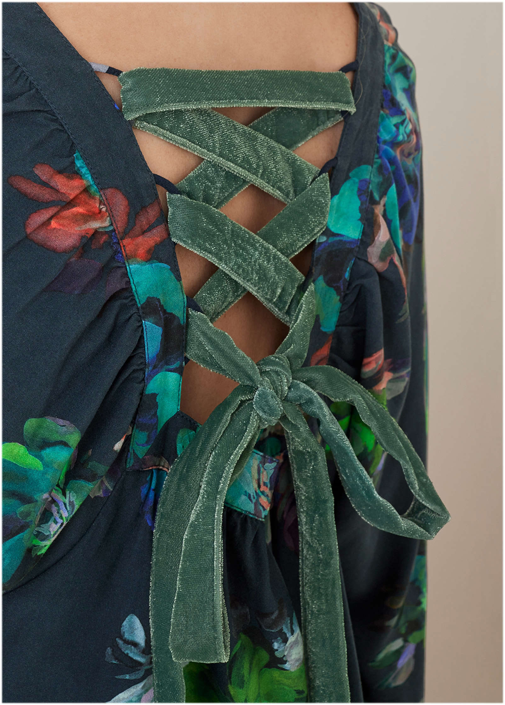 Square Neck Tiered Blouse - Midnight Garden - Image 4