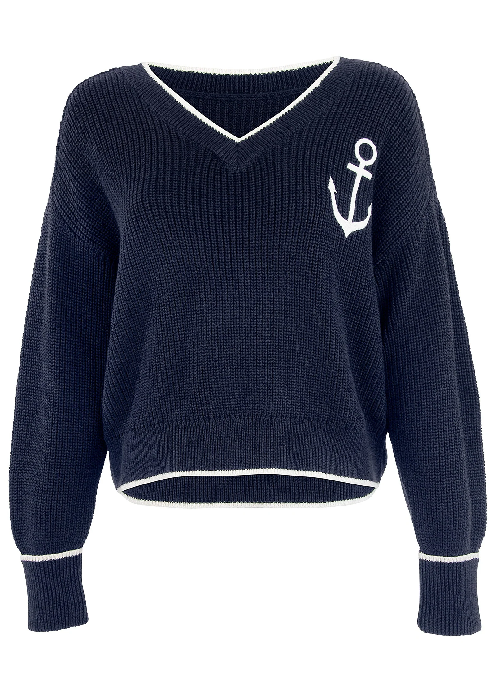 Anchor V-Neck Sweater - Navy & White - Image 5
