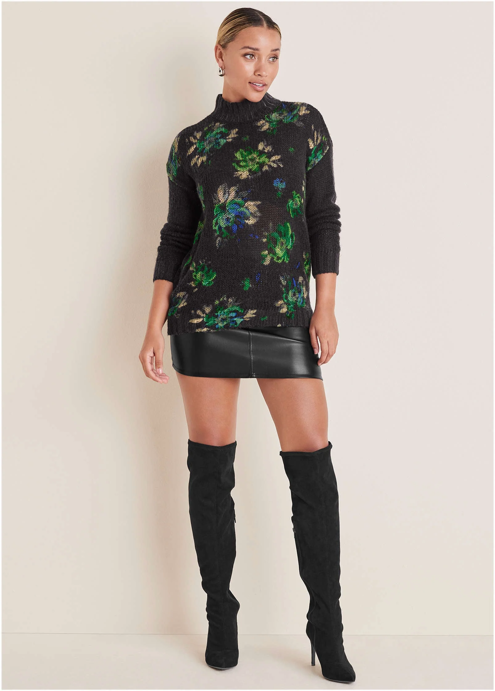 Printed Turtleneck Sweater - Midnight Garden - Image 3