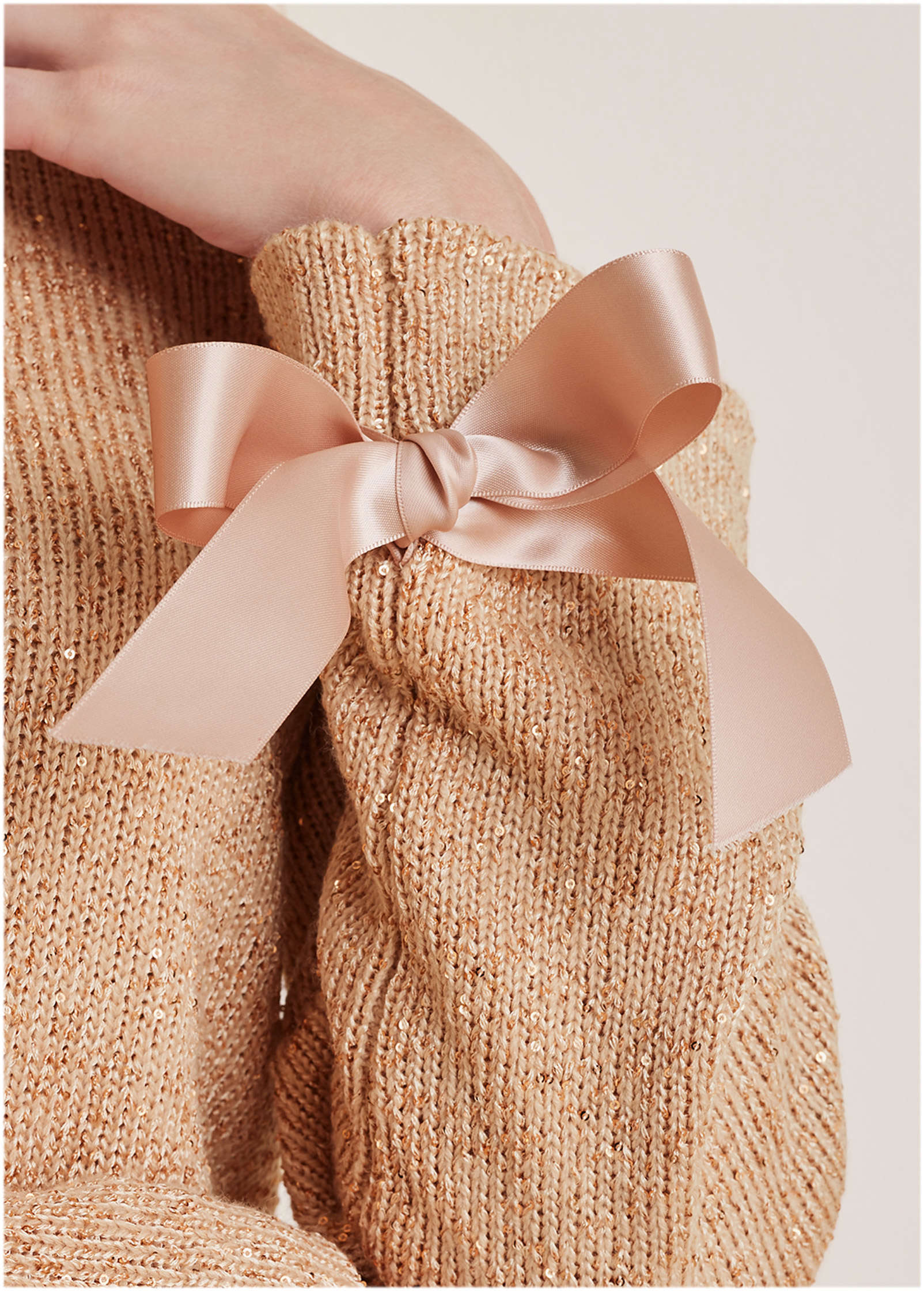 Glitter Knit Sweater - Cream Tan - Image 3