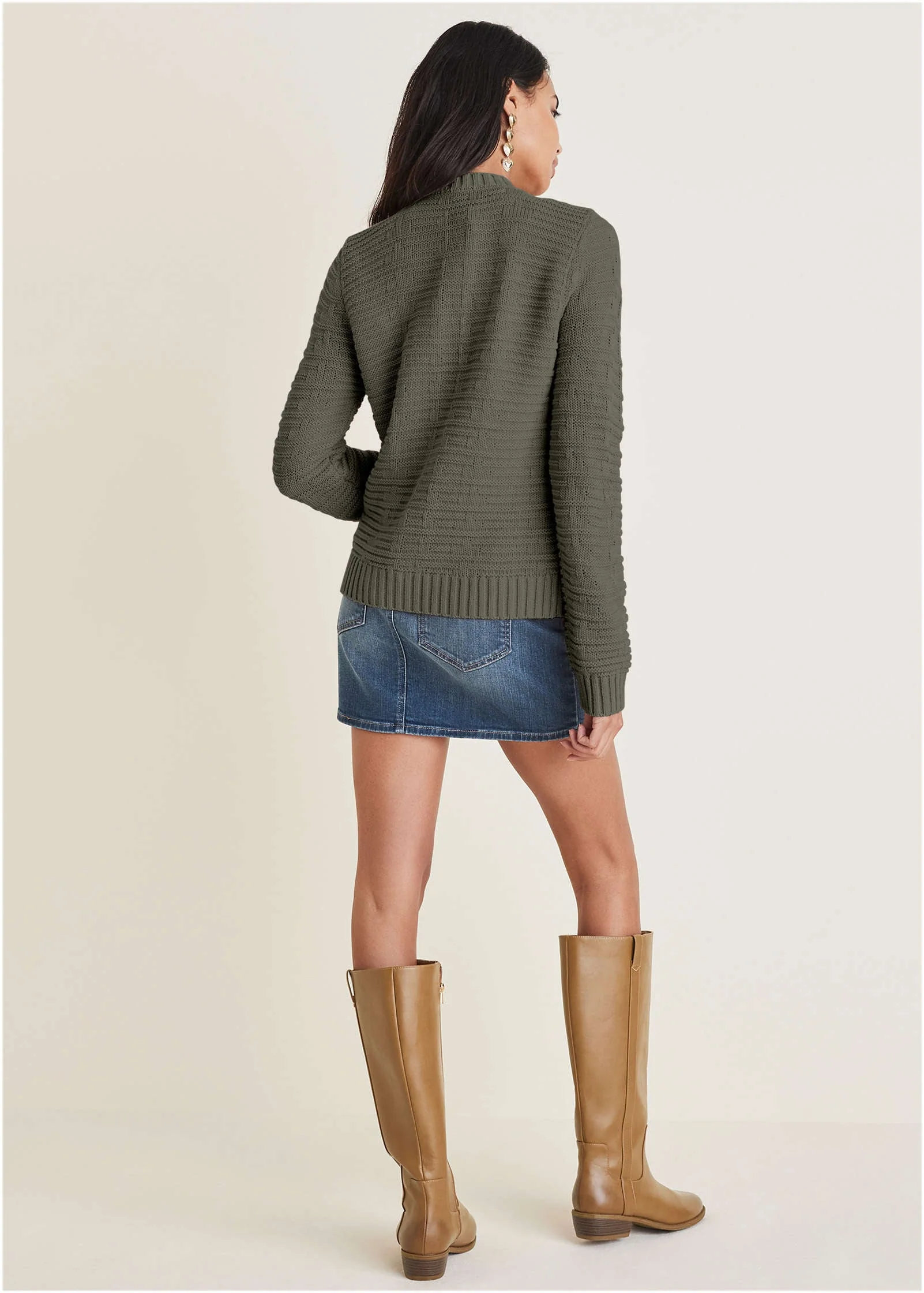 Button Detail Cardigan - Olive - Image 3