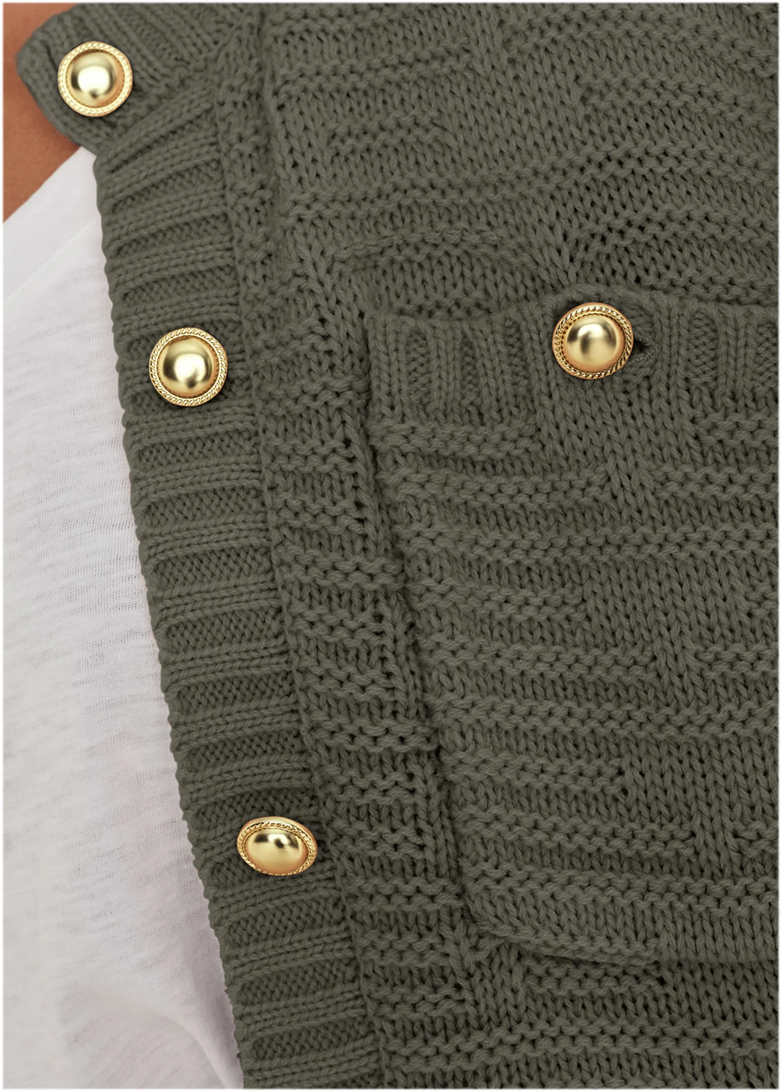 Button Detail Cardigan - Olive - Image 4