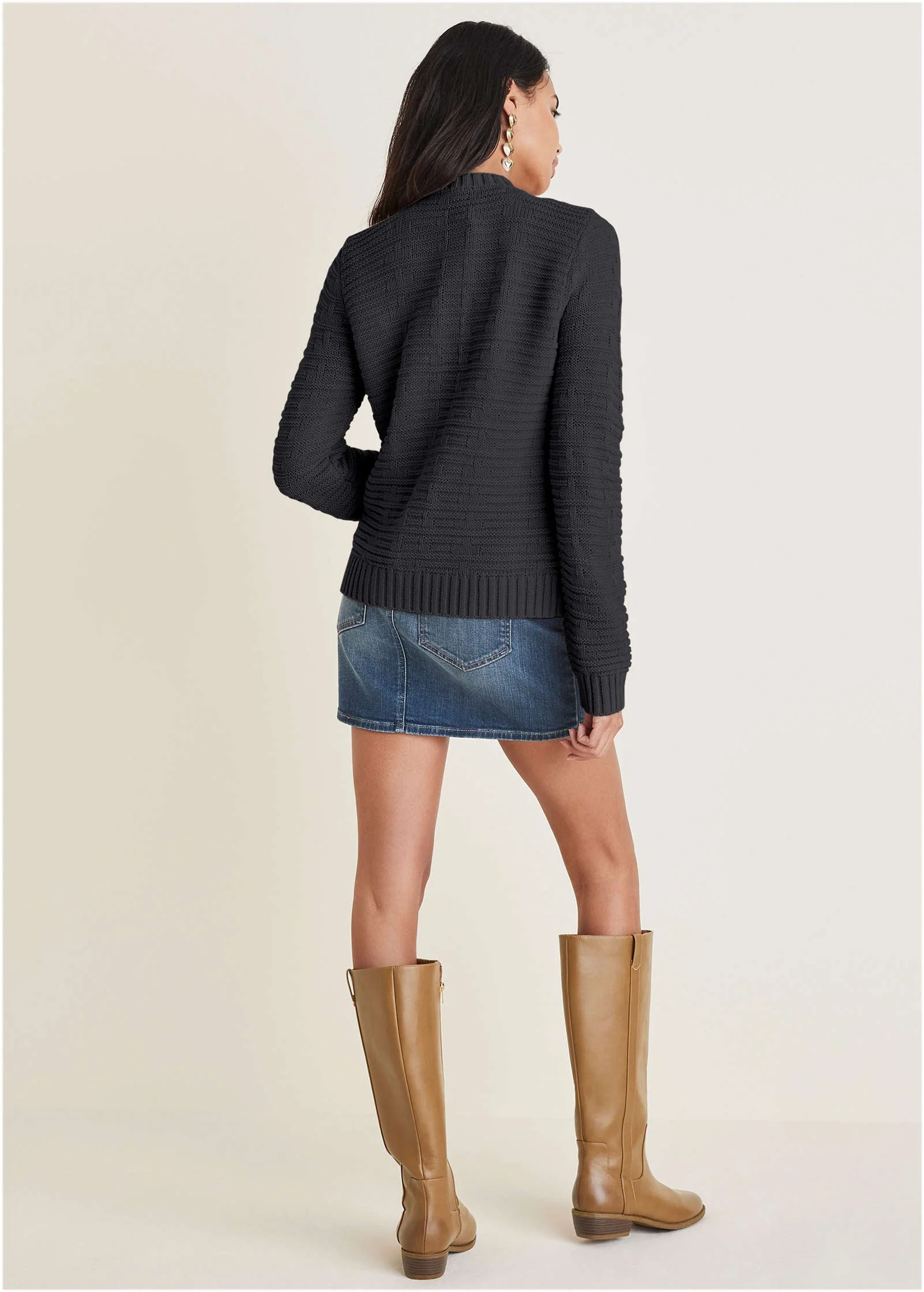 Button Detail Cardigan - Jet Black - Image 3