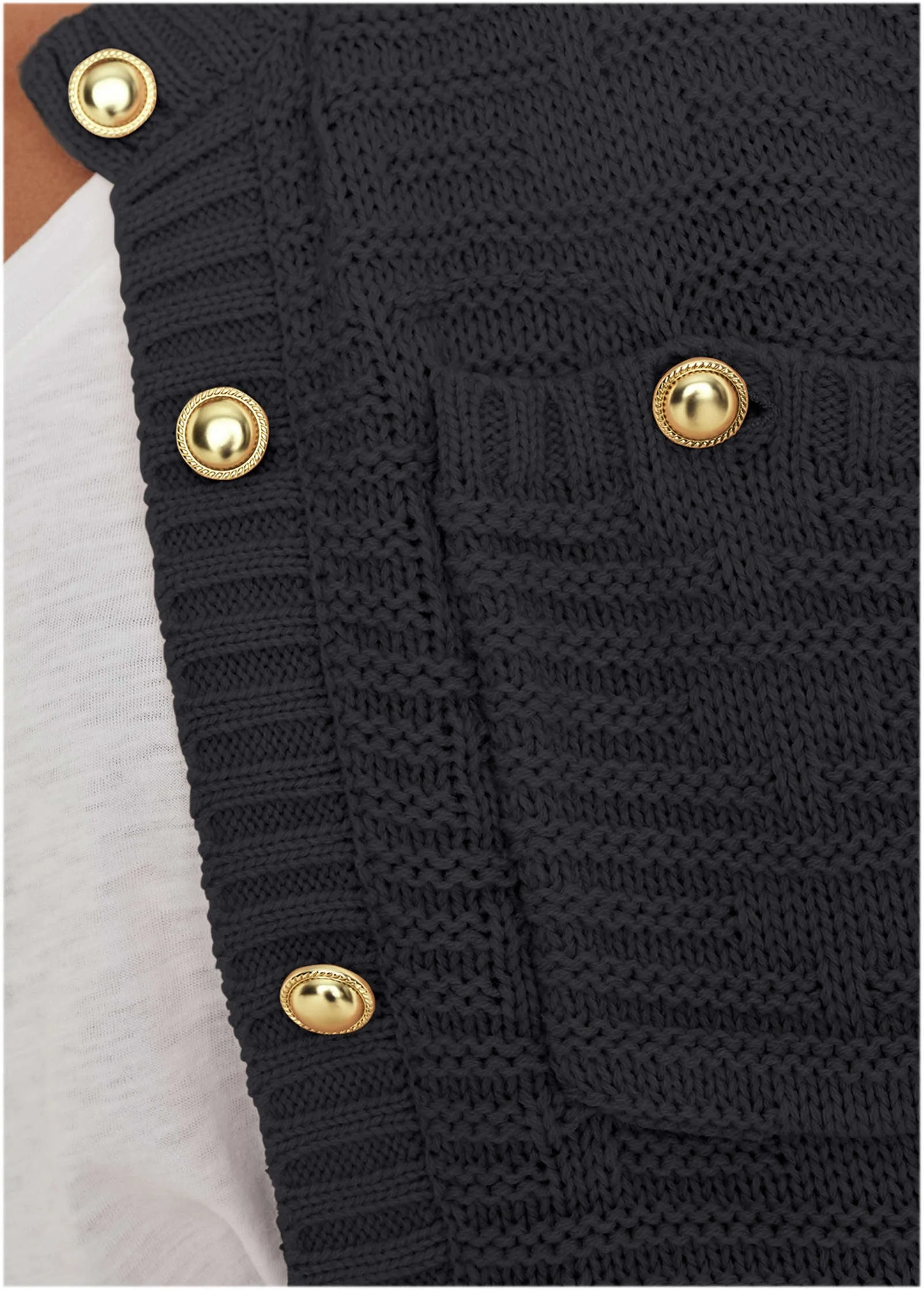 Button Detail Cardigan - Jet Black - Image 4