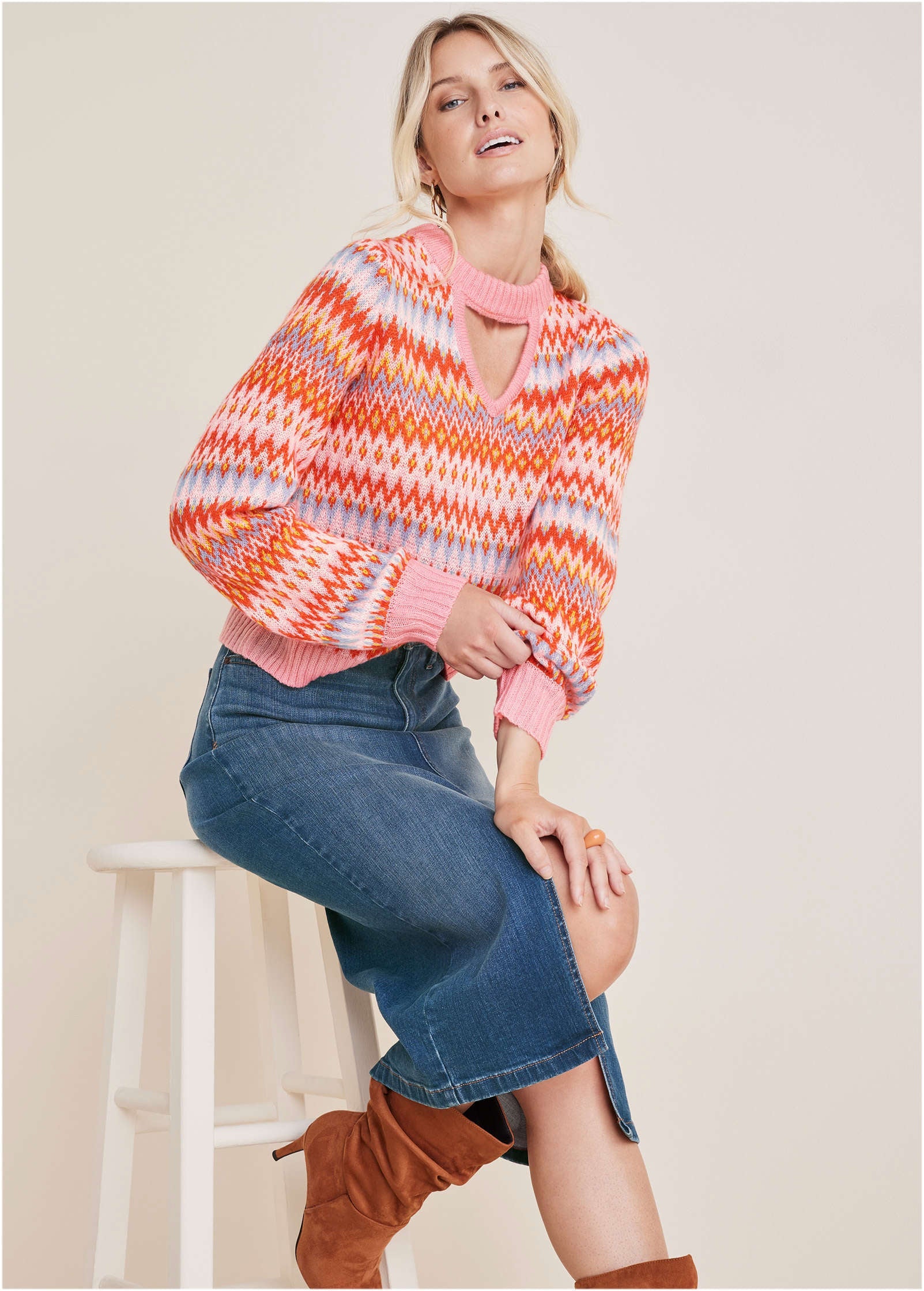 Fair Isle Mock Neck Sweater - Peach Dust - Image 4