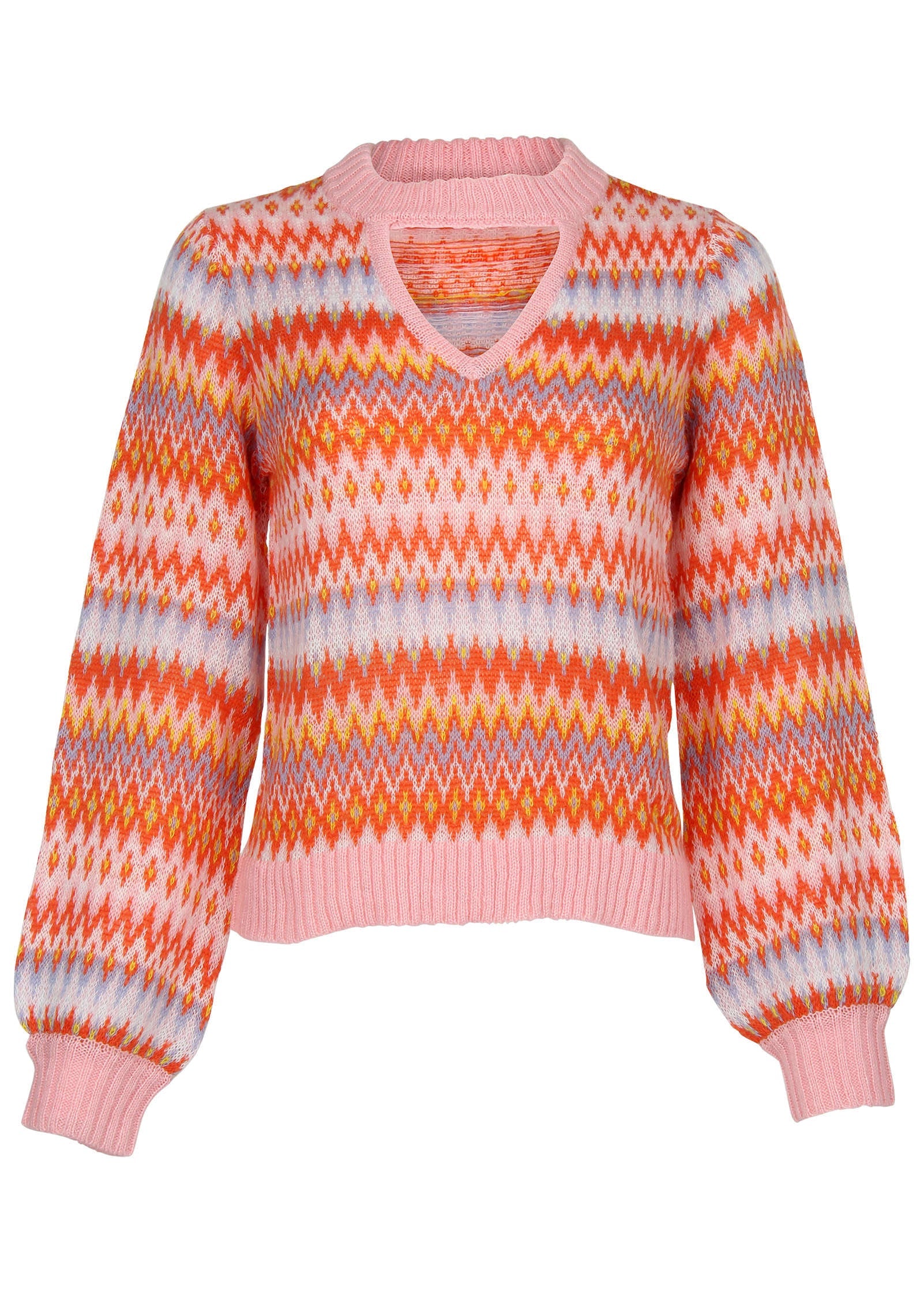 Fair Isle Mock Neck Sweater - Peach Dust - Image 6