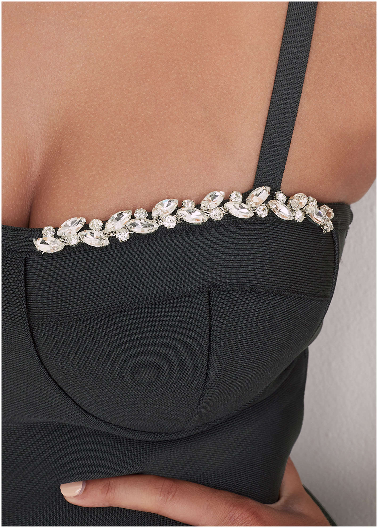 Embellished Bodycon Dress - Jet Black - Image 3