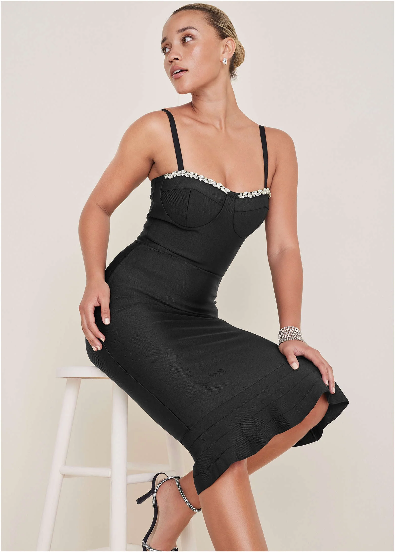 Embellished Bodycon Dress - Jet Black - Image 5