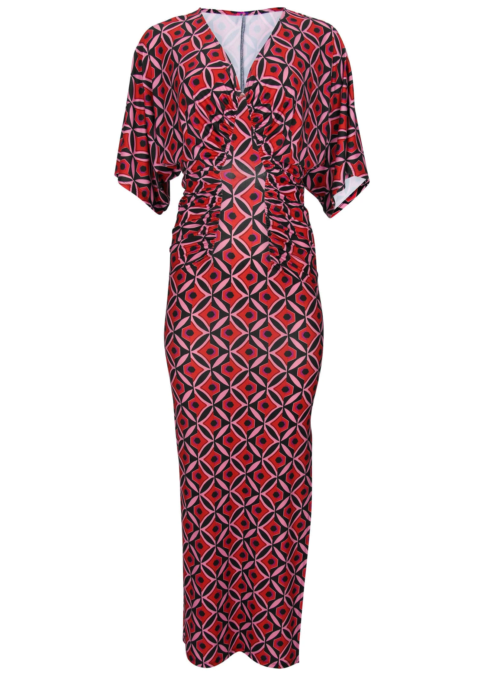 Drape Sleeve Maxi Dress - Red Lagoon Geo - Image 3