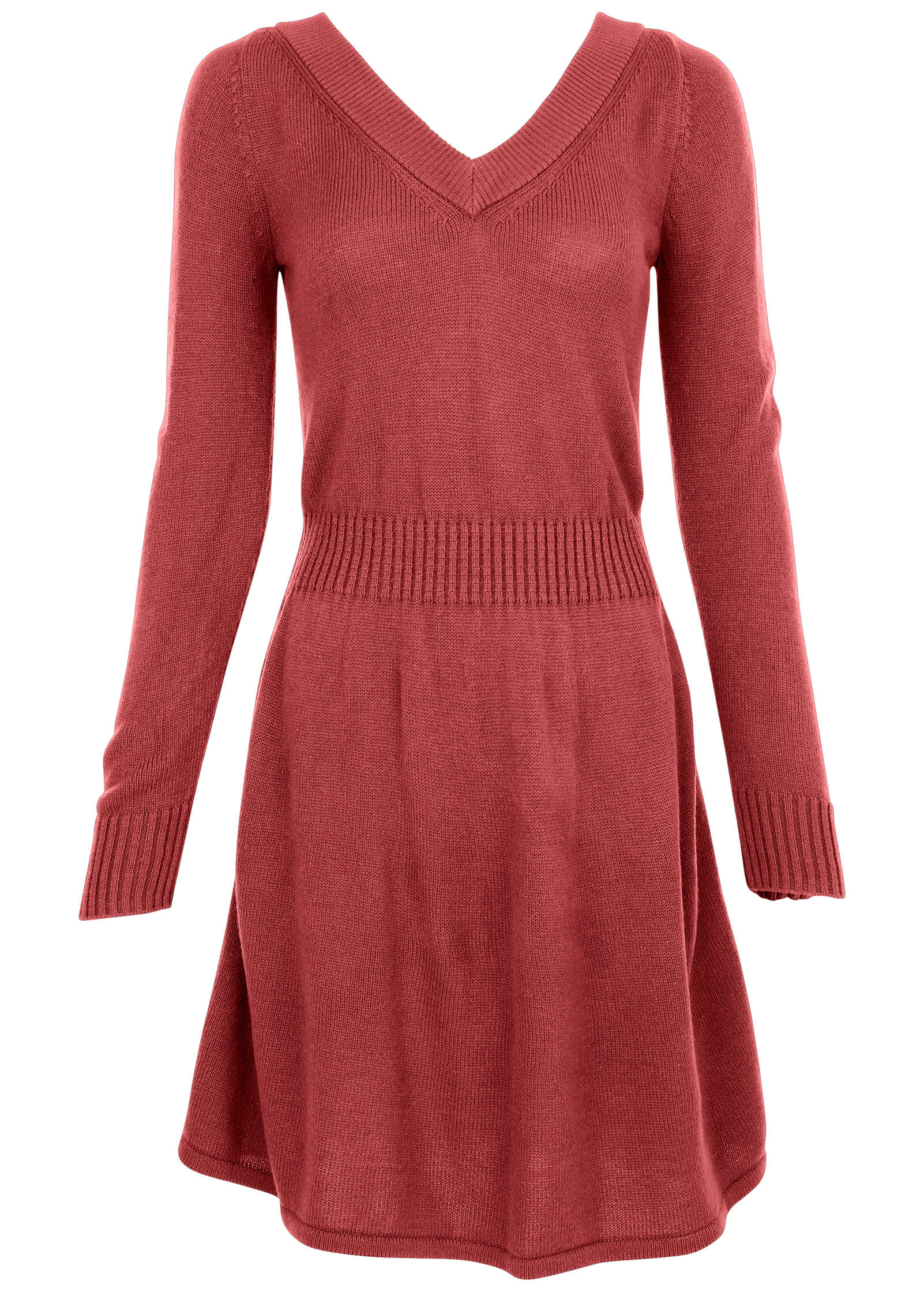 V-Neck Mini Sweater Dress - Mineral Red - Image 4