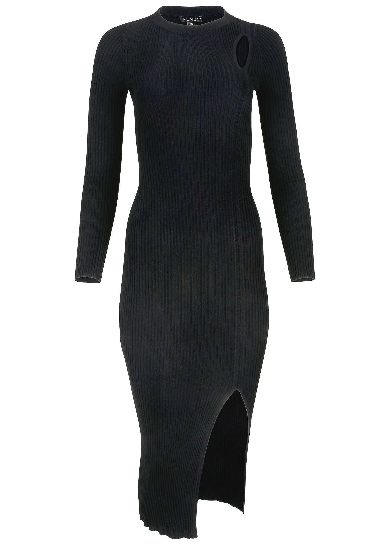 Ribbed Maxi Sweater Dress - Jet Black - Image 4