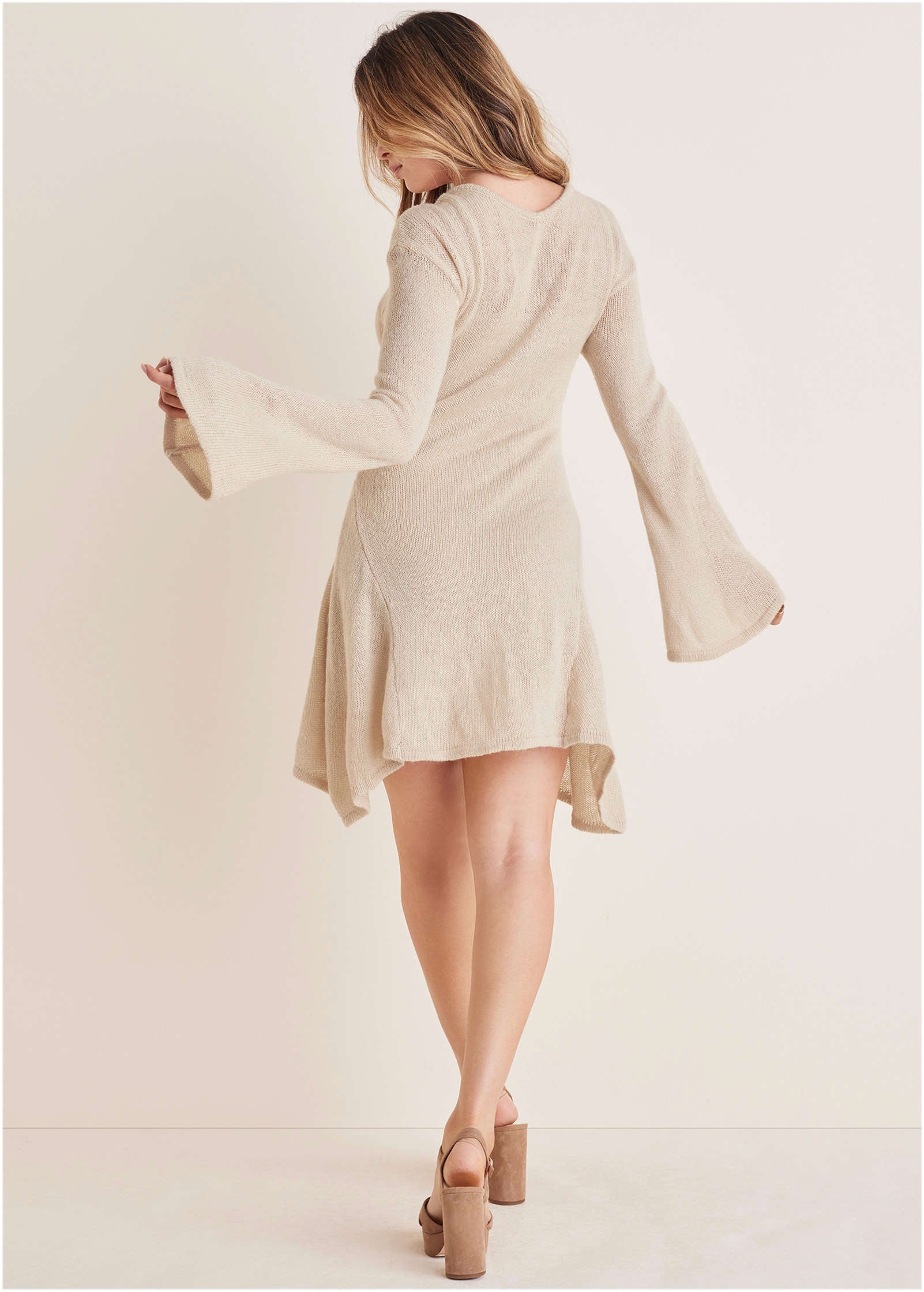 Bell Sleeve Sweater Dress - Oatmeal - Image 3