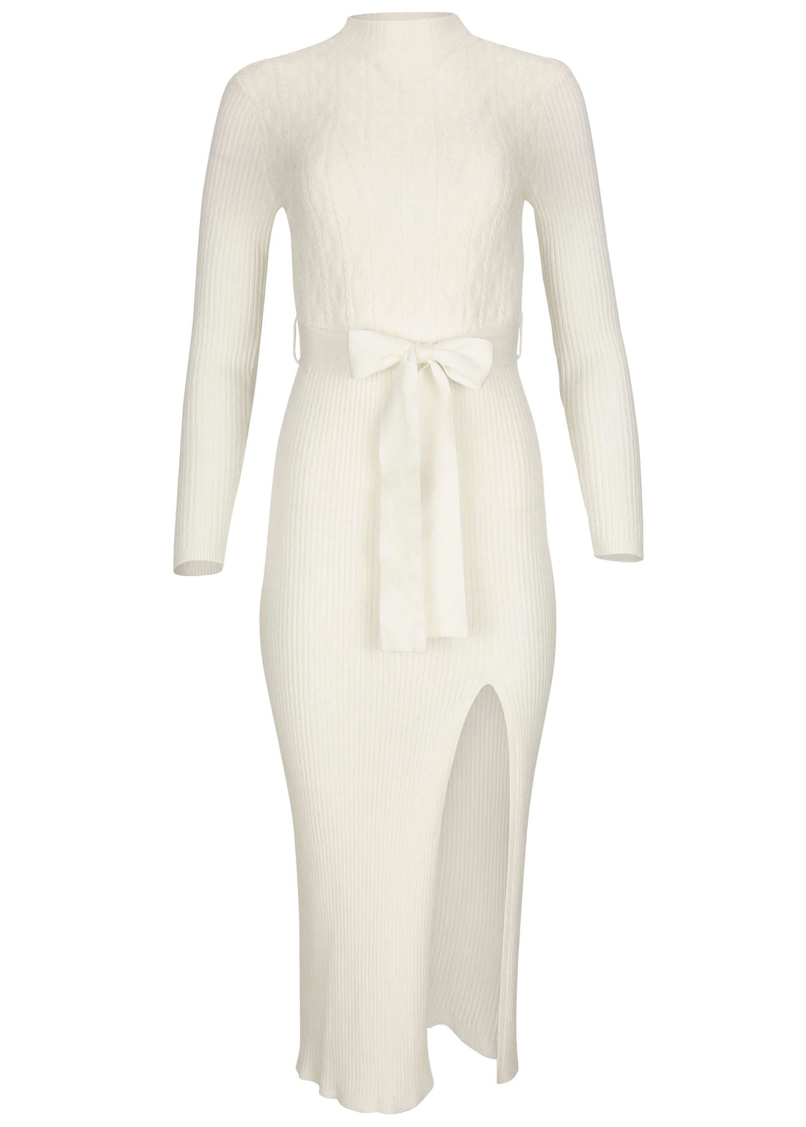 Belted Maxi Sweater Dress - Off White - Image 4